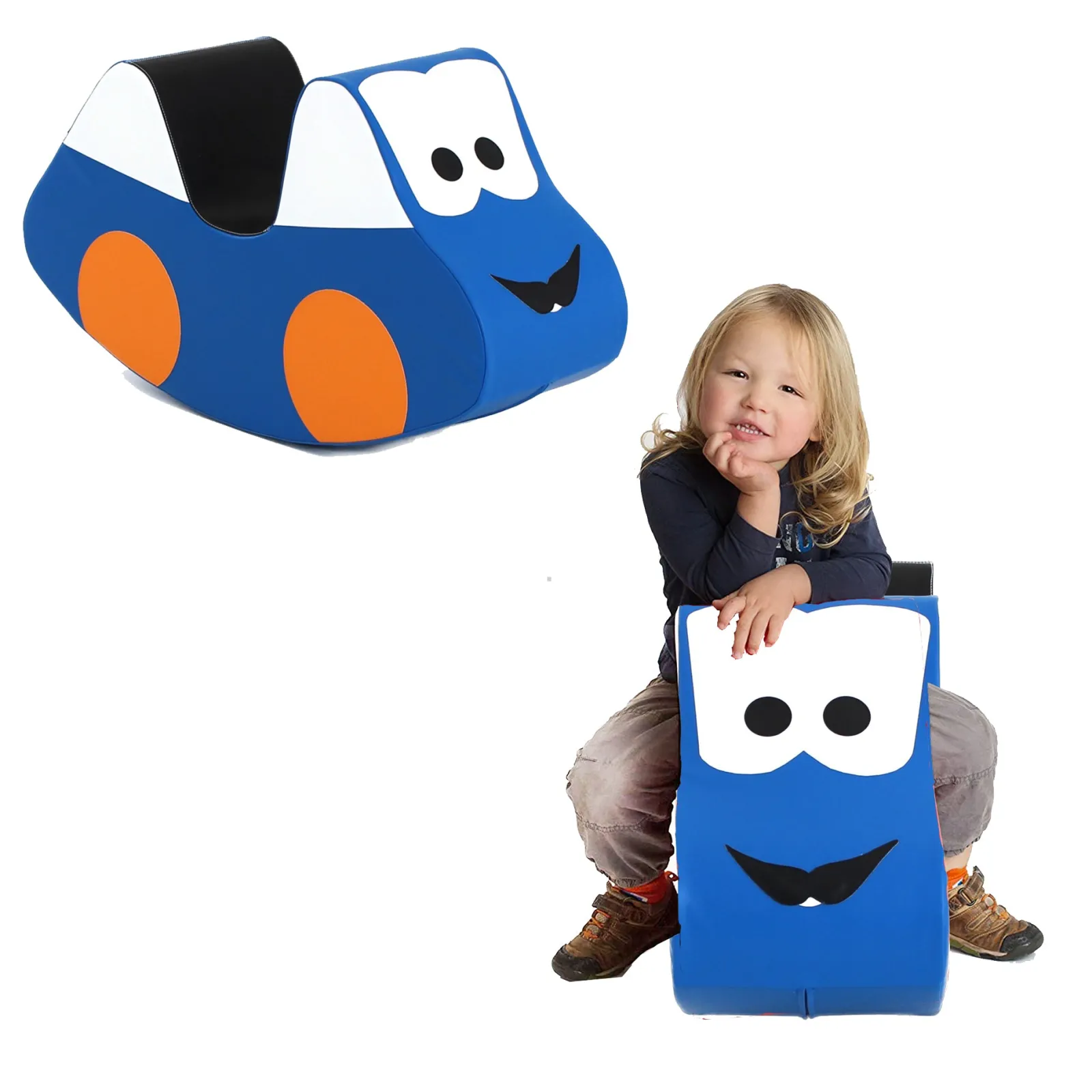 Little Helper Montessori-Schaukelstuhl aus Kunstleder | Weiches Schaukelspielzeug zum Aufsitzen | Weiches Spielauto | Blau | 12Monate+