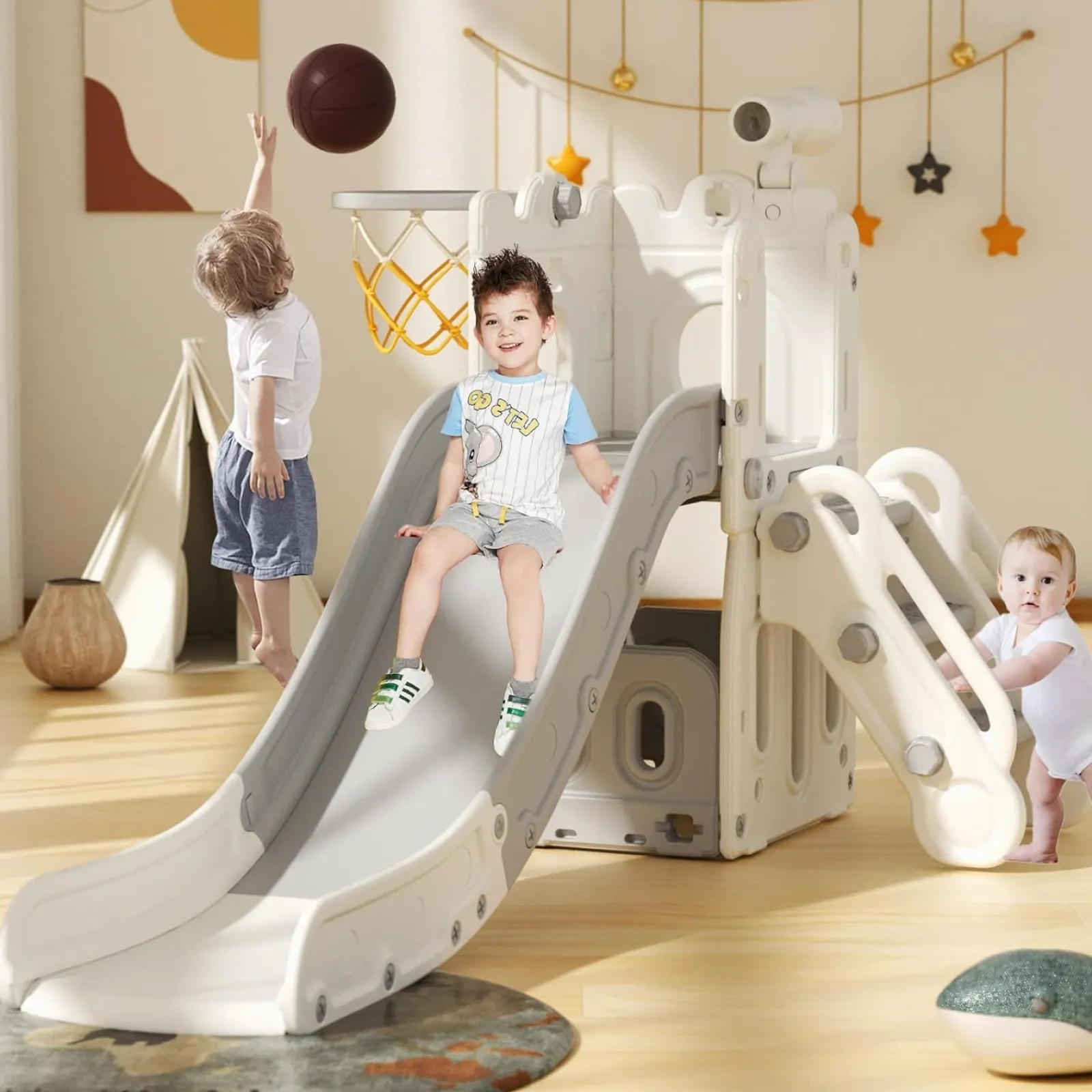 Little Helper Montessori-Schloss | Folienset | Basketballkorb | Brücke | Drinnen oder draußen | Lagerung | Beige oder Blau
