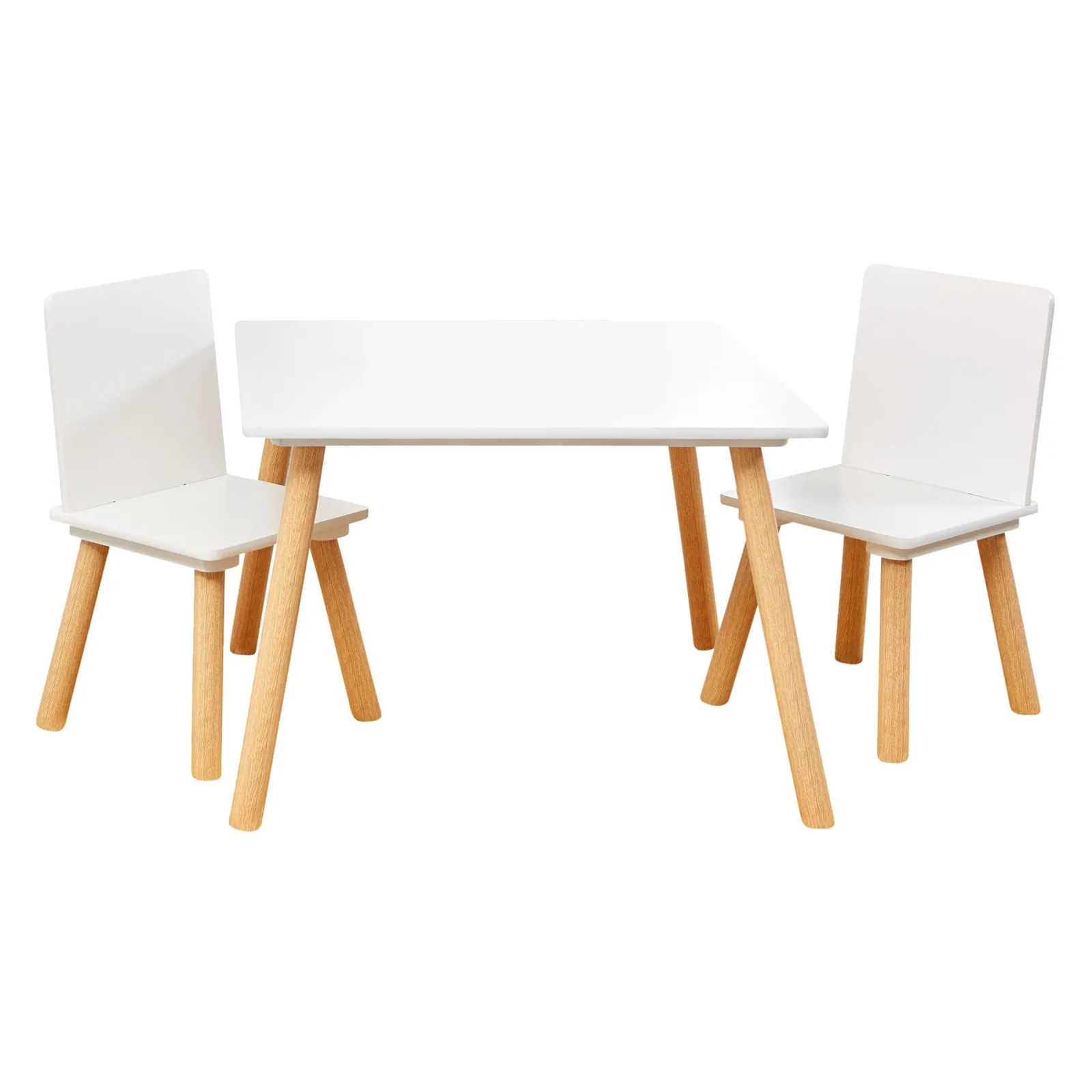 Kinder Little Helper Montessori-Set mit Tisch und 2 Stühlen im Scandi-Design, kratzfest, aus weißem und Kiefernholz | Ab 2 Jahren
