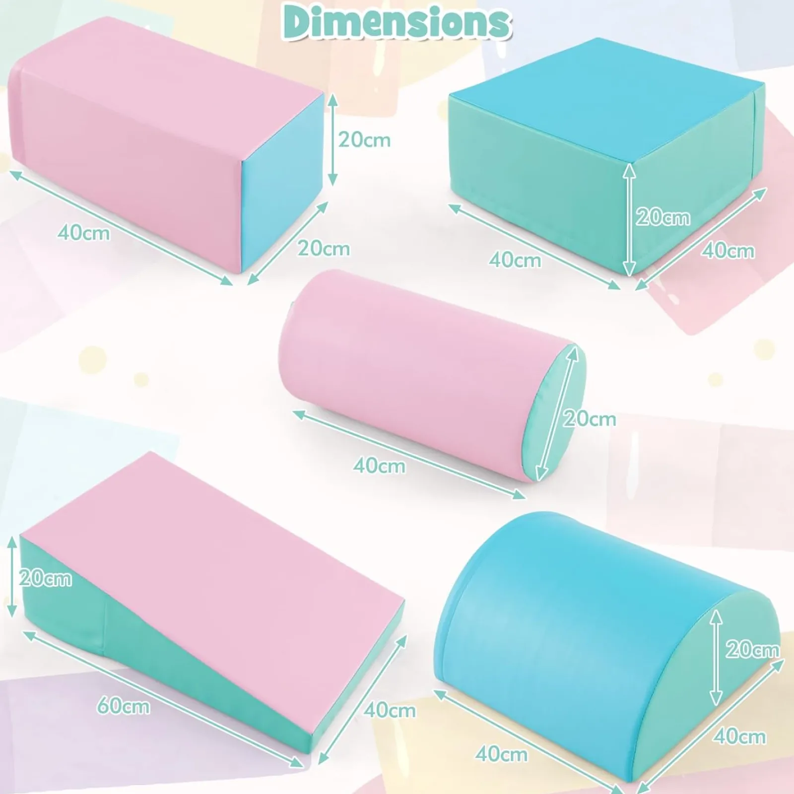Kinder Little Helper Montessori-Spielgeräte | 5-teiliges Pikler-Spielset aus Schaumstoff | Rutsche und Brücke | Pastell-Mint | 1–3 Jahre