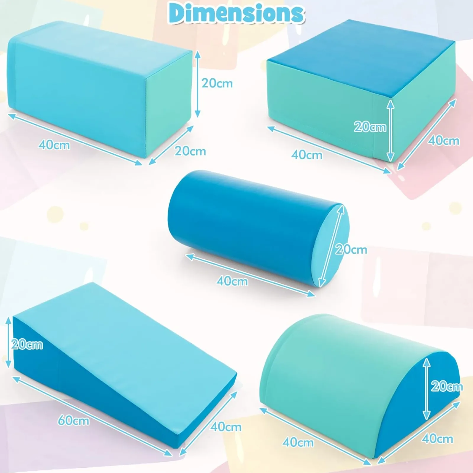 Kinder Little Helper Montessori-Spielgeräte | 5-teiliges Pikler-Spielset aus Schaumstoff | Softplay-Rutsche und -Brücke | Blues-Set | 1–3 Jahre