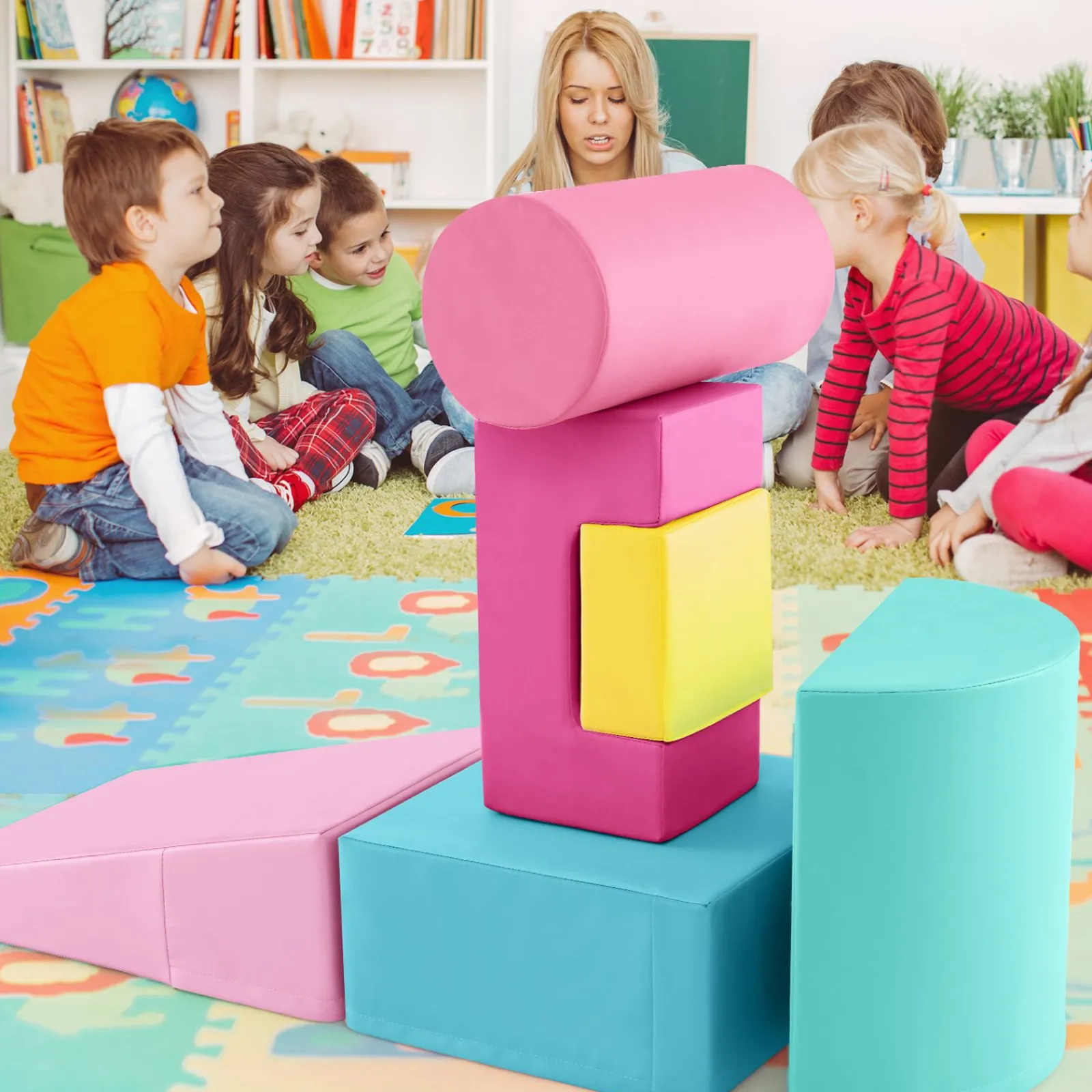 Kinder Little Helper Montessori-Spielgeräte | 6-teiliges Pikler-Spielset aus Schaumstoff | Softplay-Rutsche und -Brücke | Pastell-Macaron-Set | 1–3 Jahre