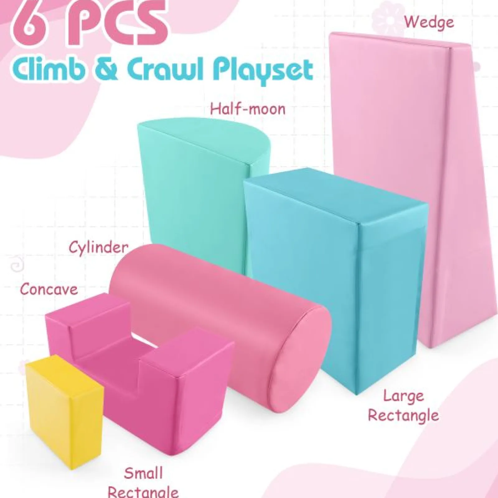 Kinder Little Helper Montessori-Spielgeräte | 6-teiliges Pikler-Spielset aus Schaumstoff | Softplay-Rutsche und -Brücke | Pastell-Macaron-Set | 1–3 Jahre