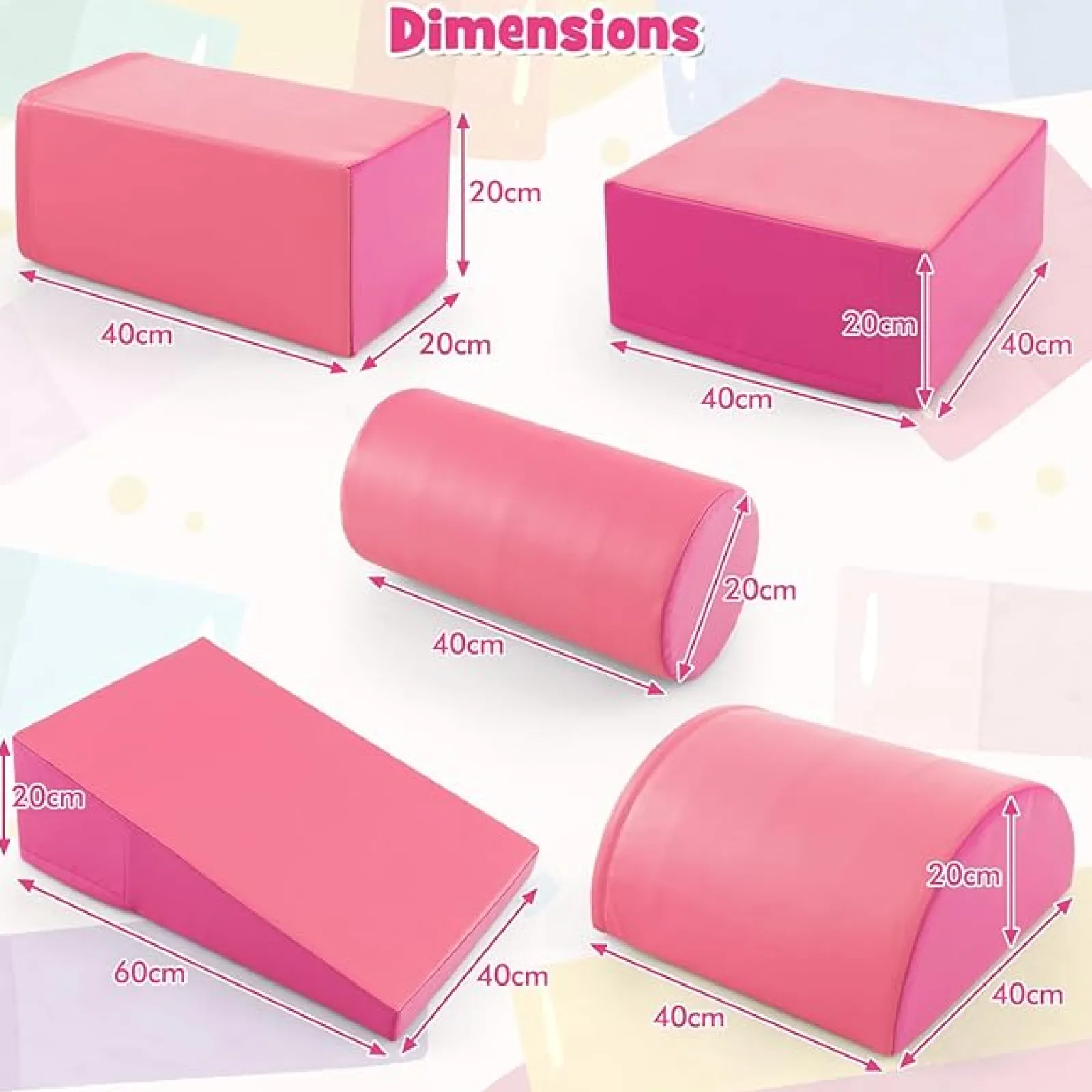 Kinder Little Helper Montessori-Spielgeräte | 5-teiliges Pikler-Spielset aus Schaumstoff | Weiche Rutsche und Brücke | Pink | 1–3 Jahre