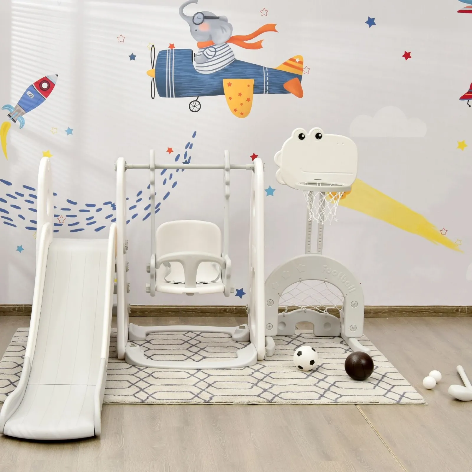 Little Helper Montessori-Spielschaukel- und Rutschenset für Kinder | Basketball | Innen-Außen | 3 Farben | 18m+