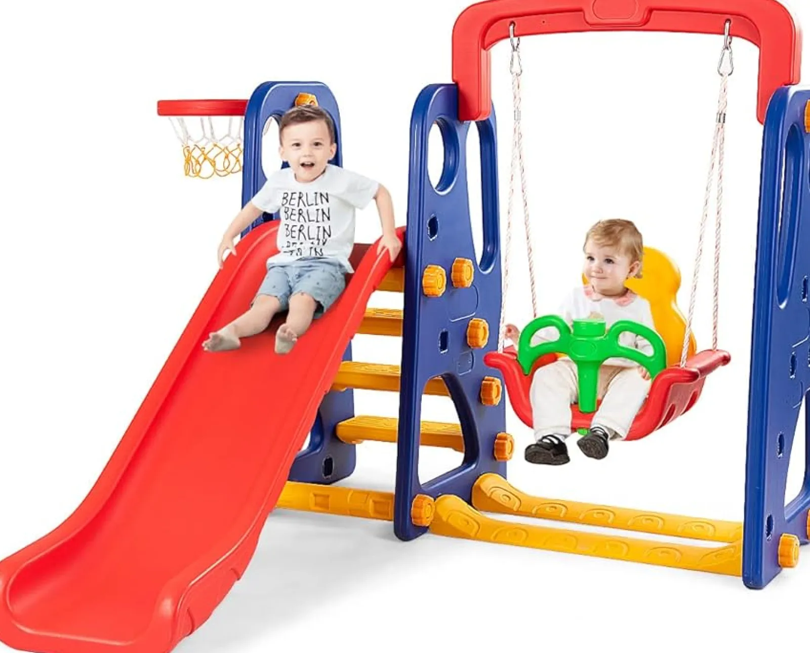Little Helper Montessori-Spielschaukel- Und Rutschenset Für Kleinkinder | Basketball | Drinnen Draußen | Mehrfarbig | 3-8 Jahre