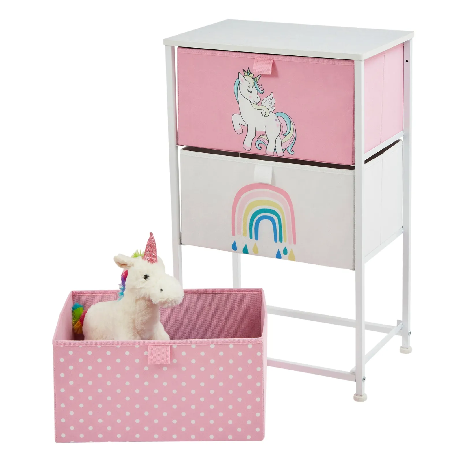 Kinder Little Helper Montessori-Spielzeugaufbewahrung mit Einhorn-Motiv und Schubladen | Nachttisch für Kinder | 73 x 45 x 30 cm