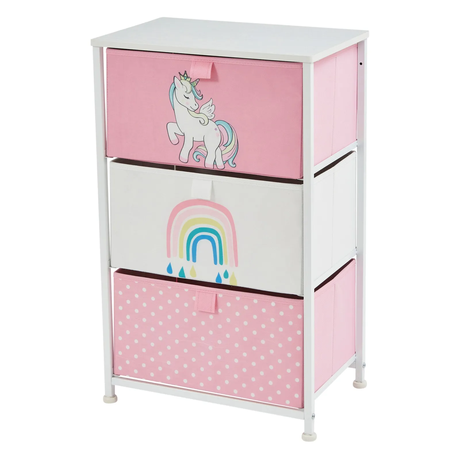 Kinder Little Helper Montessori-Spielzeugaufbewahrung mit Einhorn-Motiv und Schubladen | Nachttisch für Kinder | 73 x 45 x 30 cm