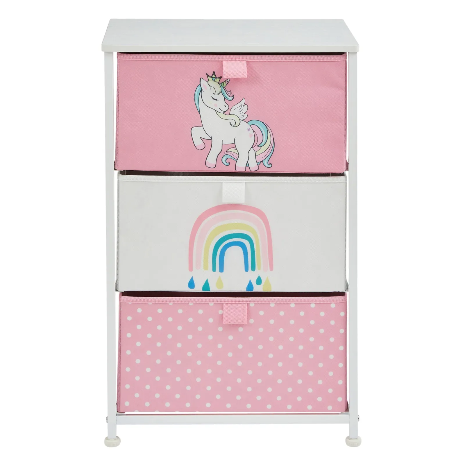 Kinder Little Helper Montessori-Spielzeugaufbewahrung mit Einhorn-Motiv und Schubladen | Nachttisch für Kinder | 73 x 45 x 30 cm