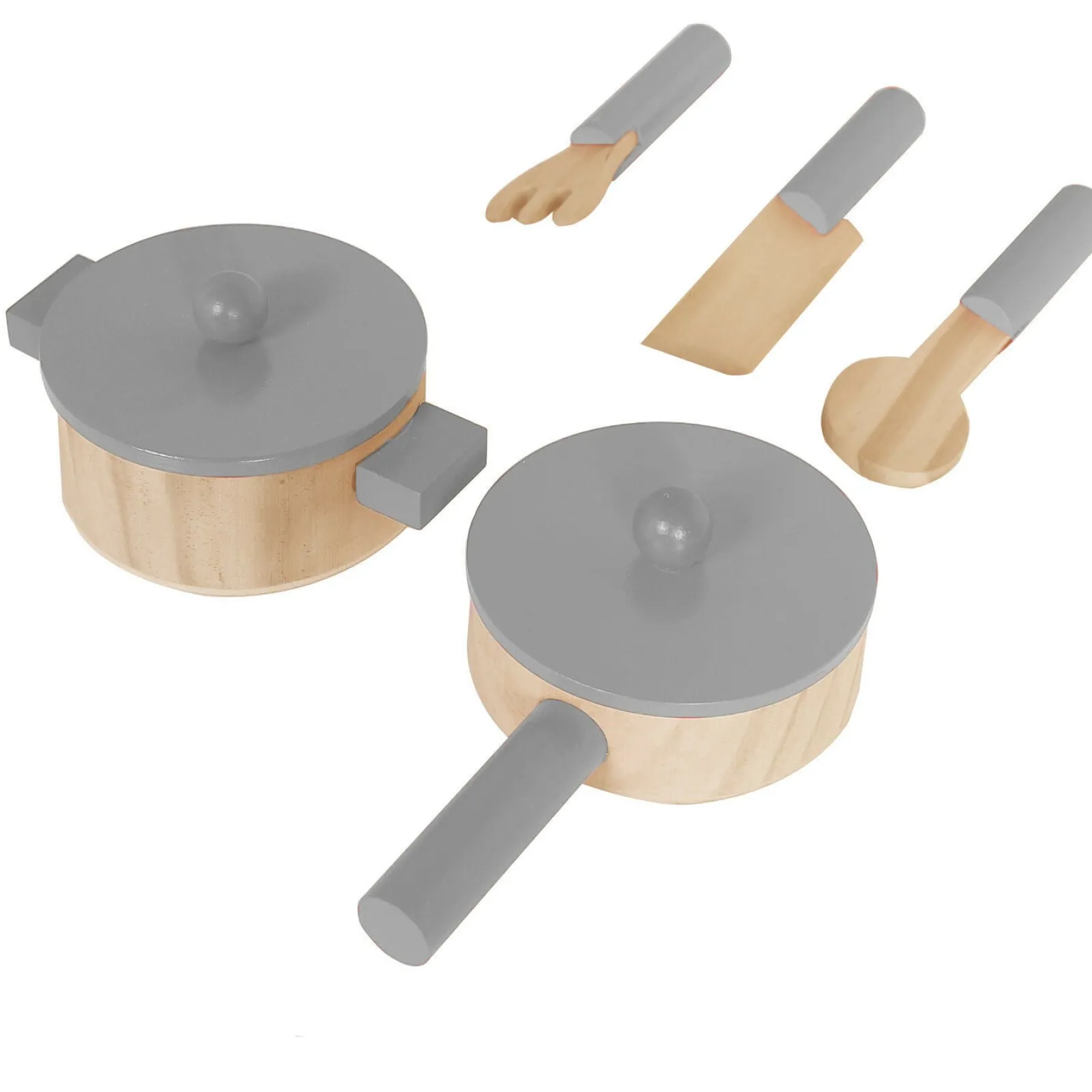 Little Helper Montessori-Spielzeugküche aus Holz mit Mikrowelle, Ofen, Pfannen und Utensilien | Realistische Funktionen | Weiß und Grau