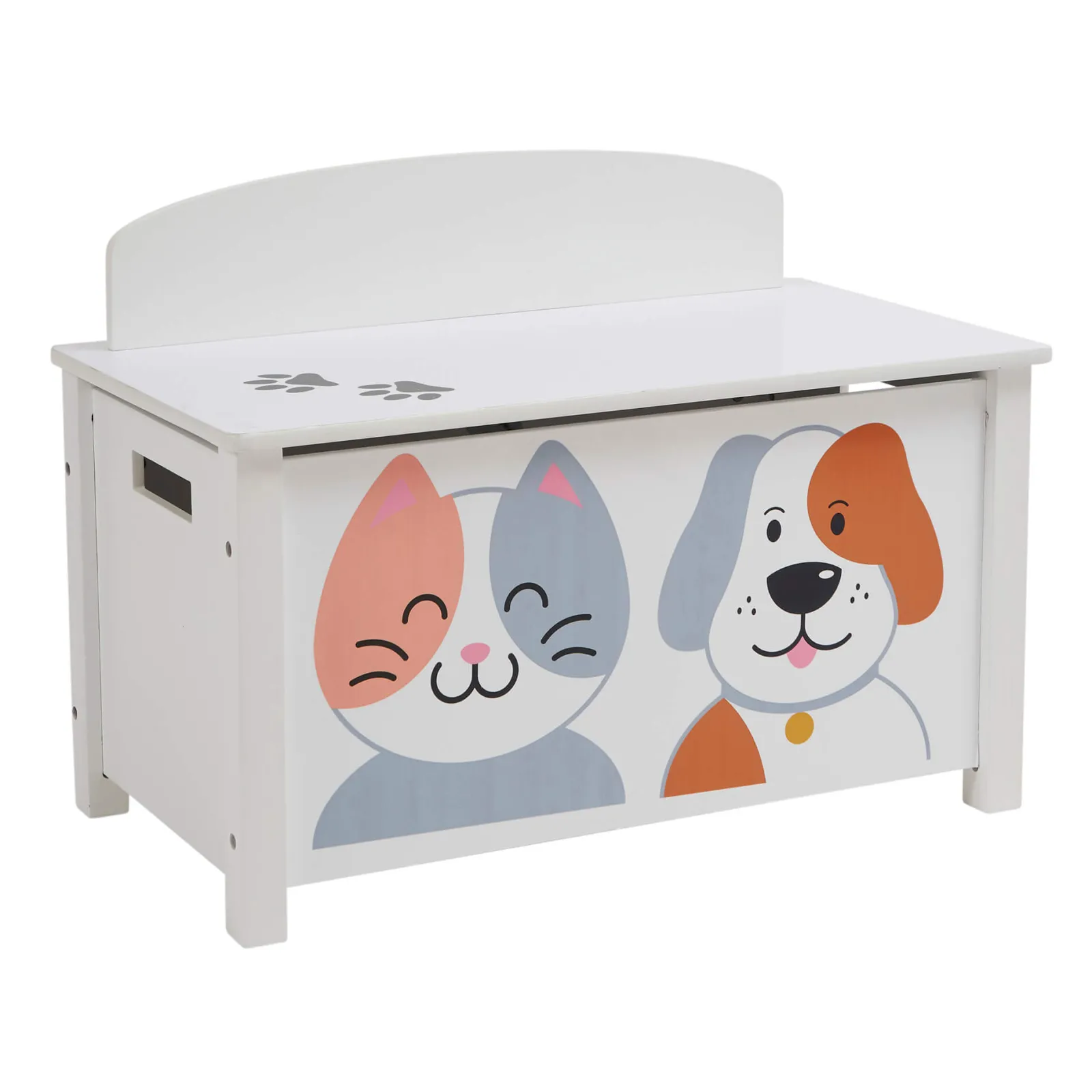 Kinder Little Helper Montessori-Spielzeugkiste und Sitz für Kinder mit Scharnier mit langsamer Entriegelung | Ottomane | Deckenbox | Katzen- und Hundedesign