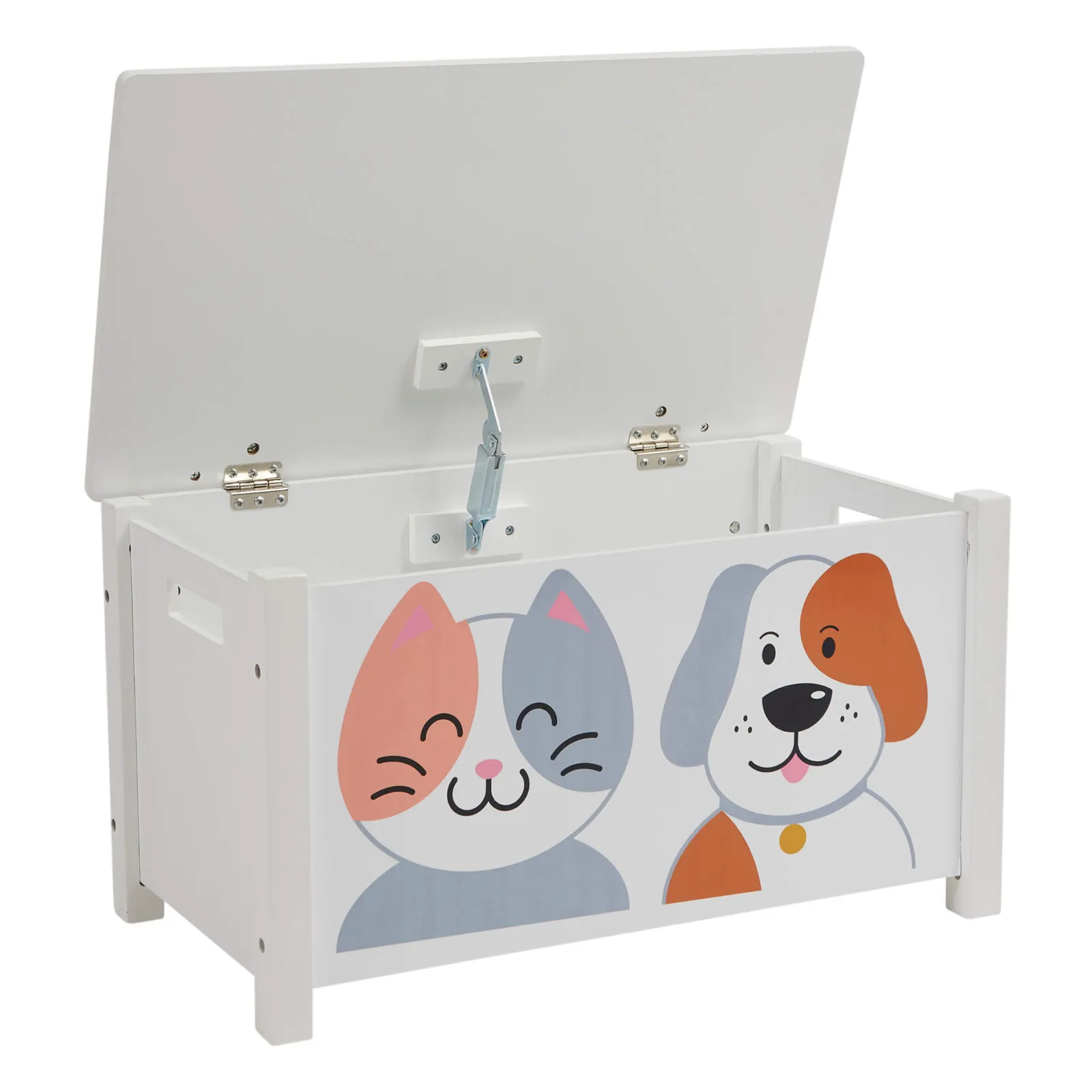 Kinder Little Helper Montessori-Spielzeugkiste und Sitz für Kinder mit Scharnier mit langsamer Entriegelung | Ottomane | Deckenbox | Katzen- und Hundedesign
