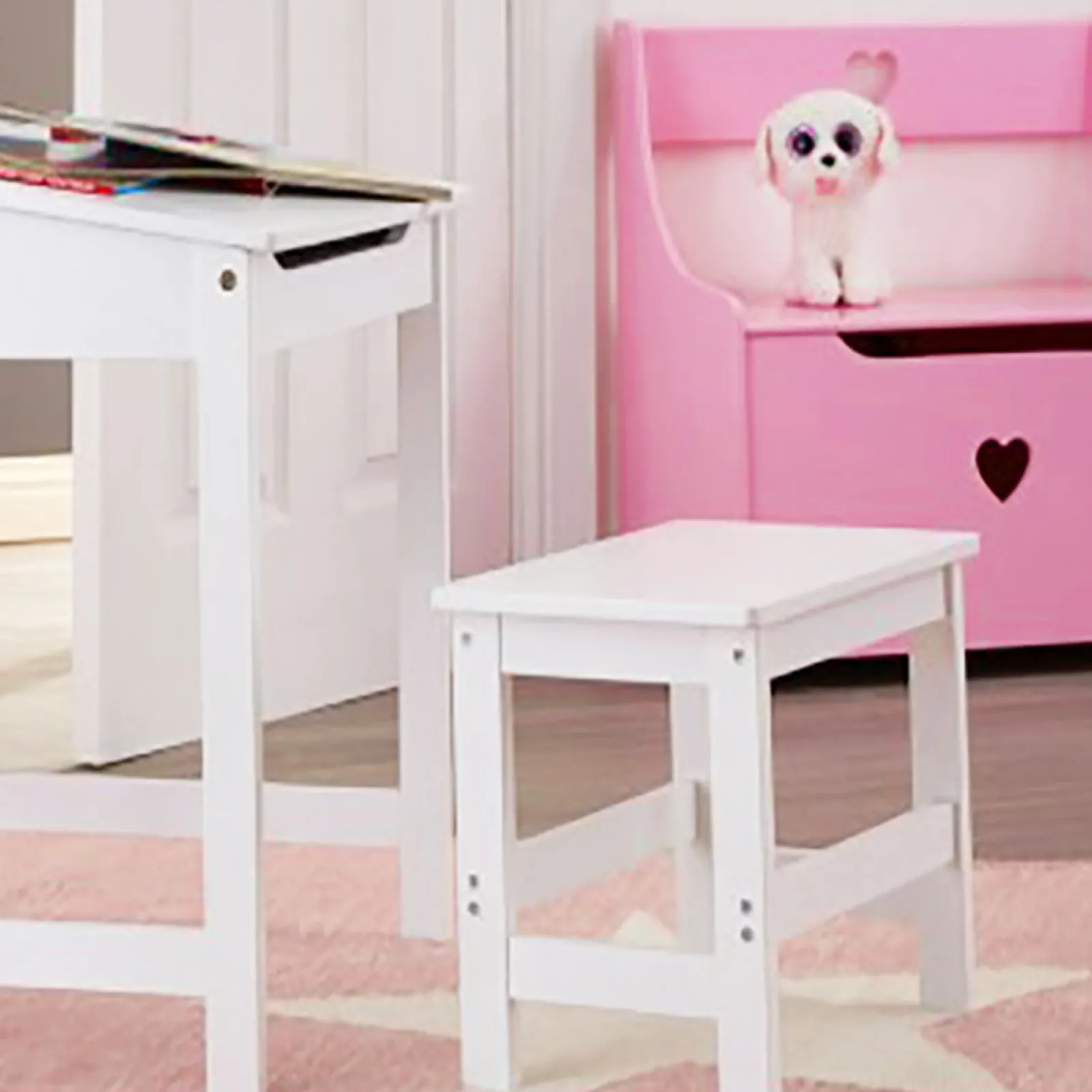 Kinder Little Helper Montessori-Spielzeugkiste und Sitzbank für Kinder mit Sicherheitsscharnier | Ottomane | Deckenbox | Rosa