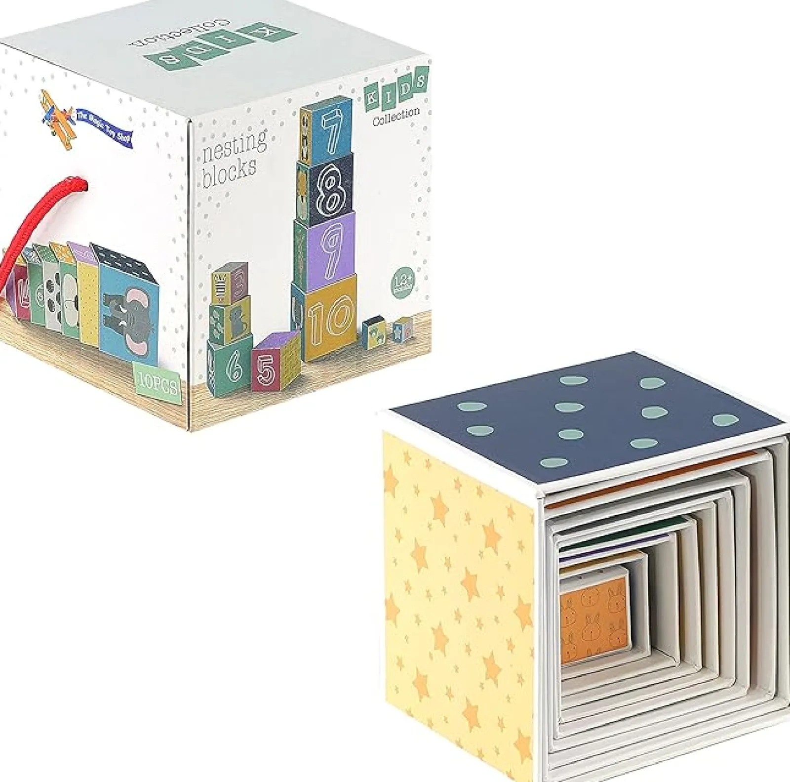 Kinder Little Helper Montessori-Stapelpyramide, quadratisch, besonders niedliche Tiere, Formen und Zahlen | Stapel- und Nestspielzeug