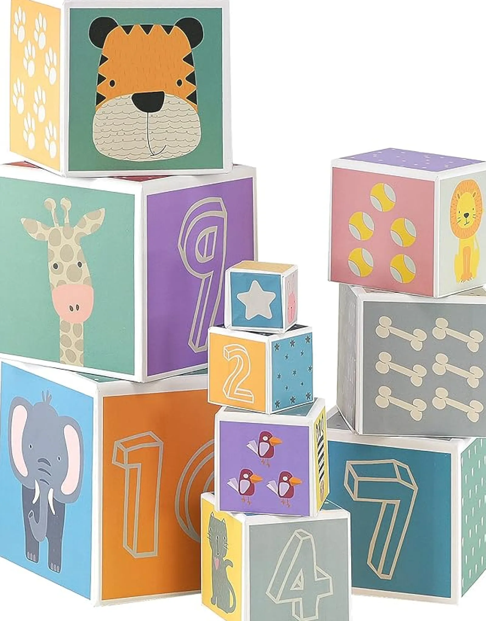 Kinder Little Helper Montessori-Stapelpyramide, quadratisch, besonders niedliche Tiere, Formen und Zahlen | Stapel- und Nestspielzeug