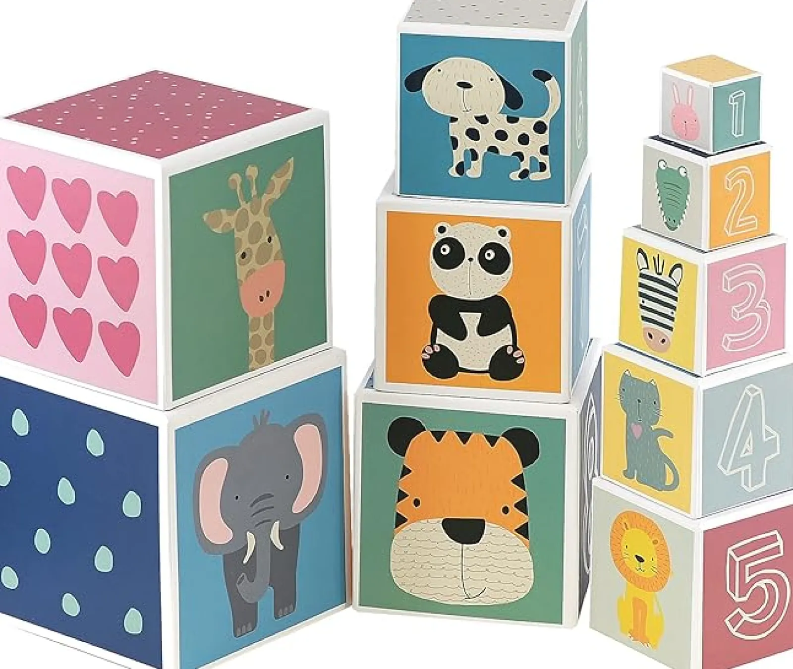Kinder Little Helper Montessori-Stapelpyramide, quadratisch, besonders niedliche Tiere, Formen und Zahlen | Stapel- und Nestspielzeug