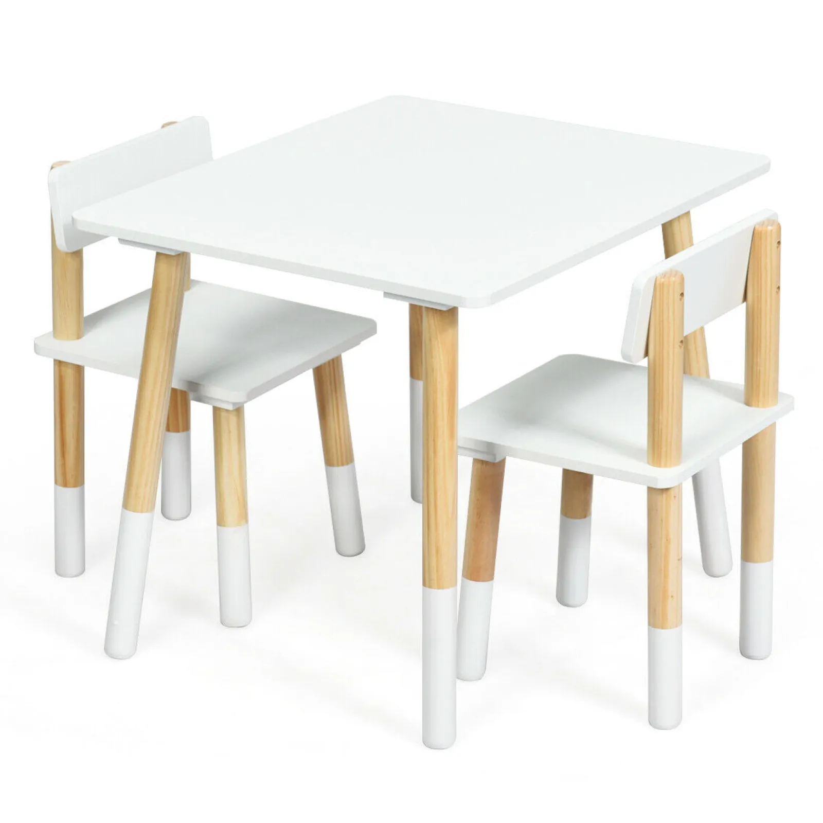 Kinder Little Helper Montessori-Tisch aus Öko-Kiefernholz für Kinder und 2 ergonomische Stühle | Weiß und Kiefer | Ab 3 Jahren