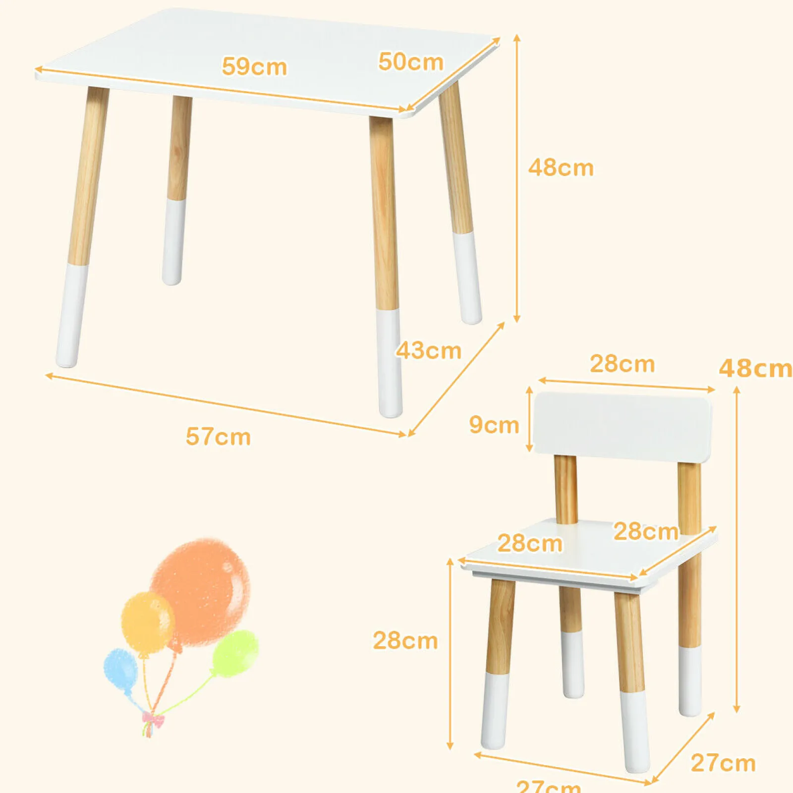 Kinder Little Helper Montessori-Tisch aus Öko-Kiefernholz für Kinder und 2 ergonomische Stühle | Weiß und Kiefer | Ab 3 Jahren