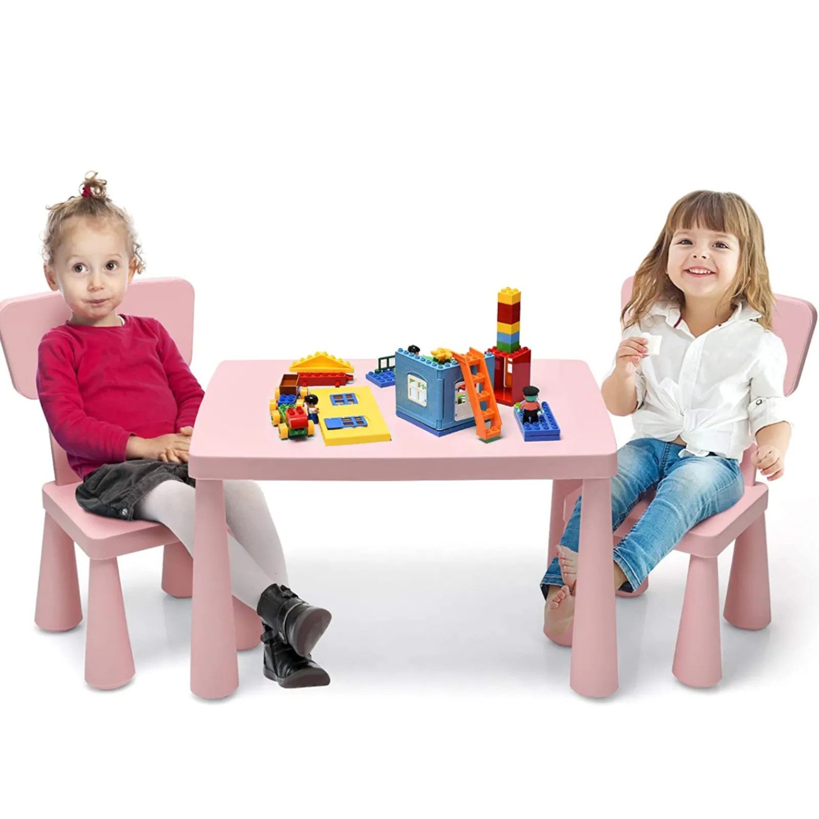 Kinder Little Helper Montessori-Tisch und ergonomische Stühle zum Schutz der Wirbelsäule x 2 | Zartrosa | 1–7 Jahre