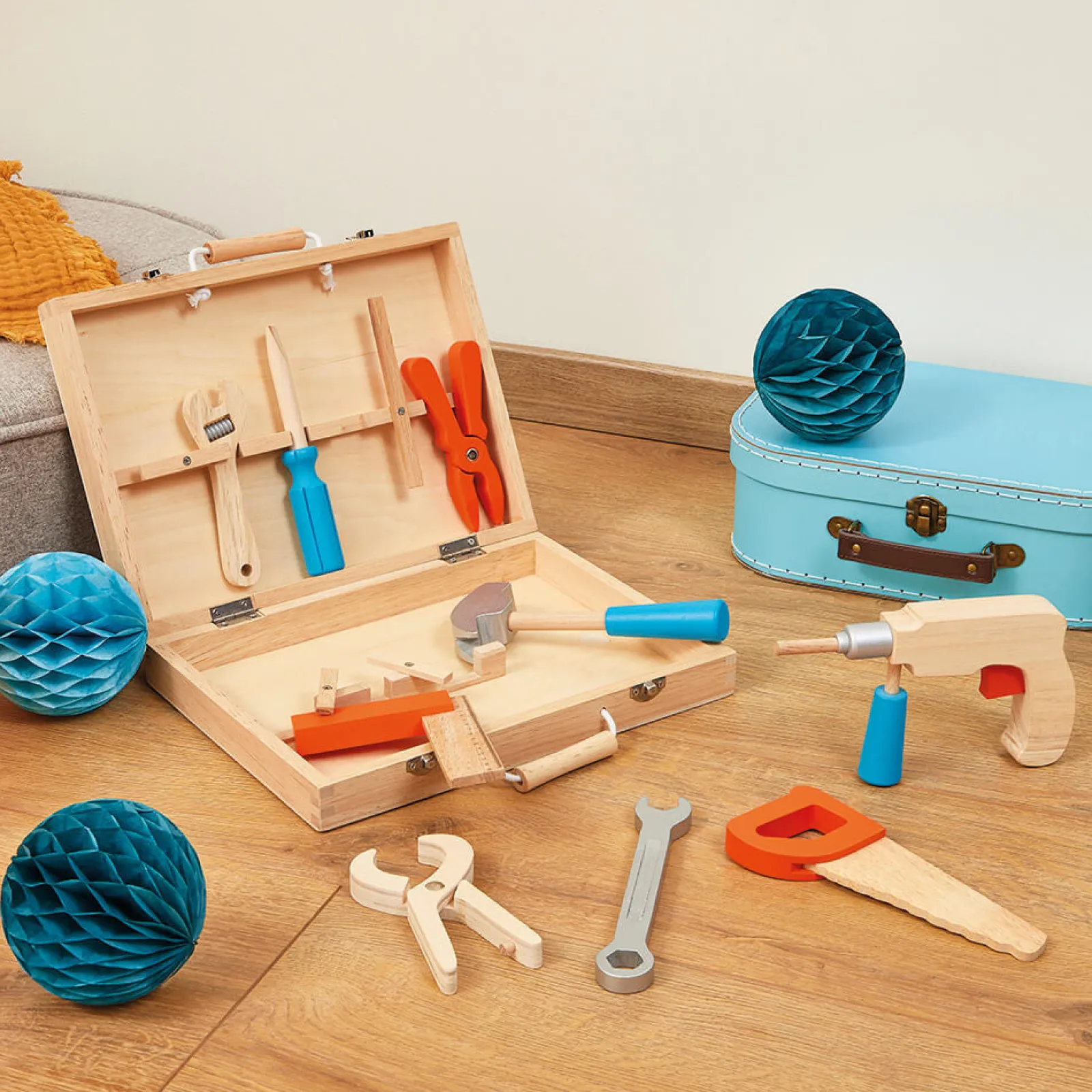 Little Helper Montessori-Werkzeugset aus Holz in Premiumqualität für Kinder in Holztragetasche | 3–8 Jahre