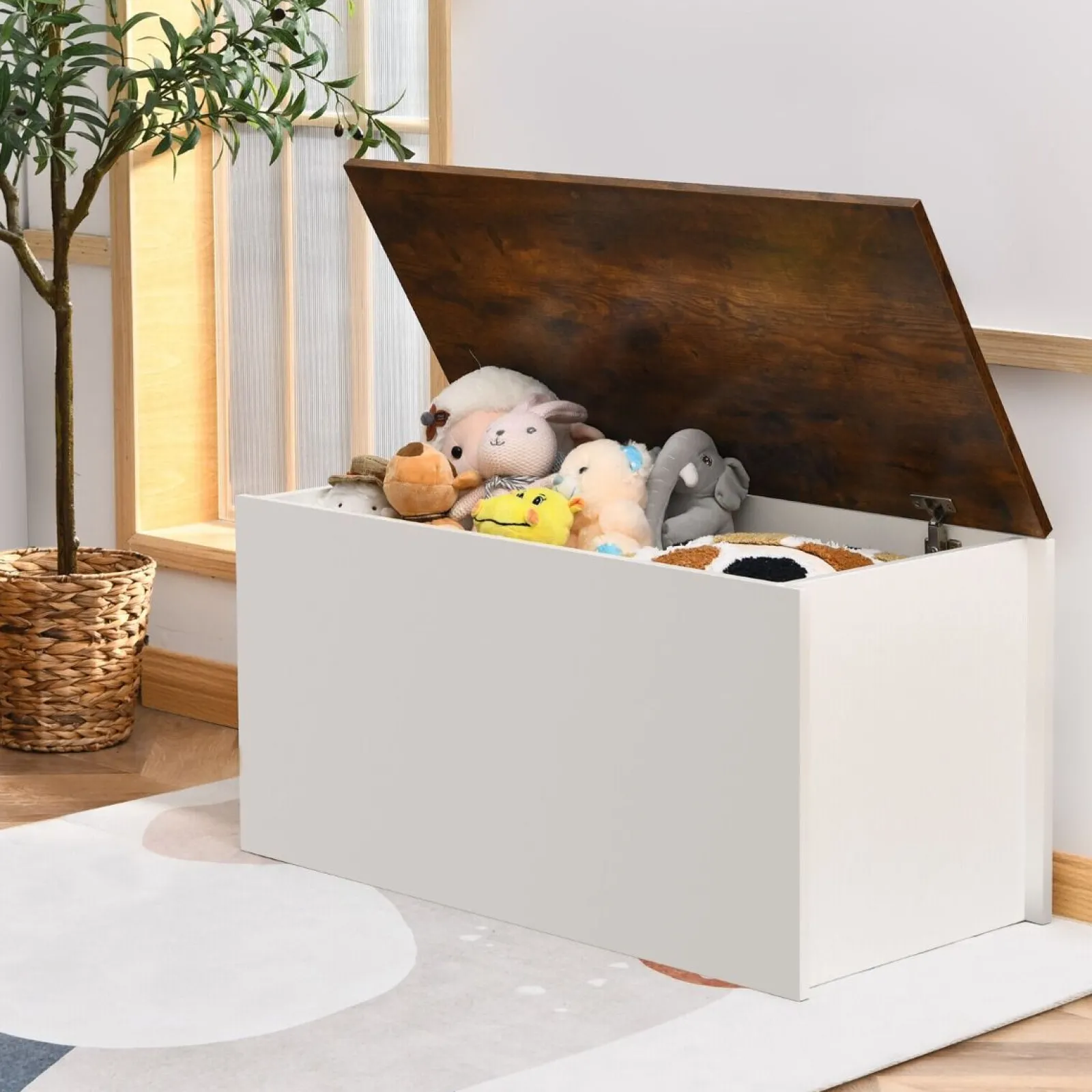 Kinder Little Helper Multifunktionale Holzspielzeugkiste für Kinder | Selbsthaltender Deckel | Aufbewahrungsbox für Kinderspielzeug aus Holz | Weiß