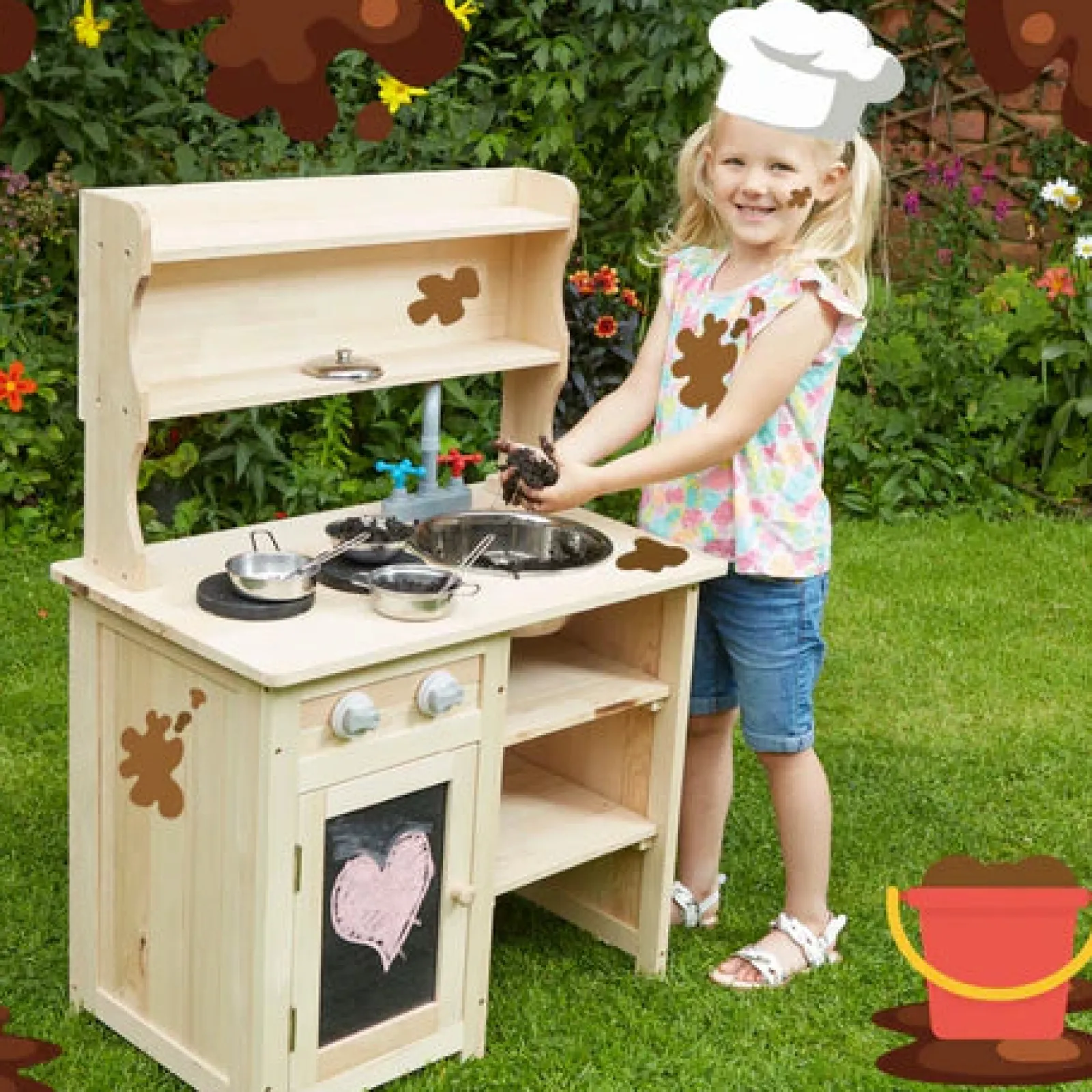 Little Helper Nicht allergen | Umweltfreundliche Matschküche aus natürlichem Holz von Montessori für Kinder | Spielzeugküche aus Holz für drinnen und draußen | Ab 3 Jahren