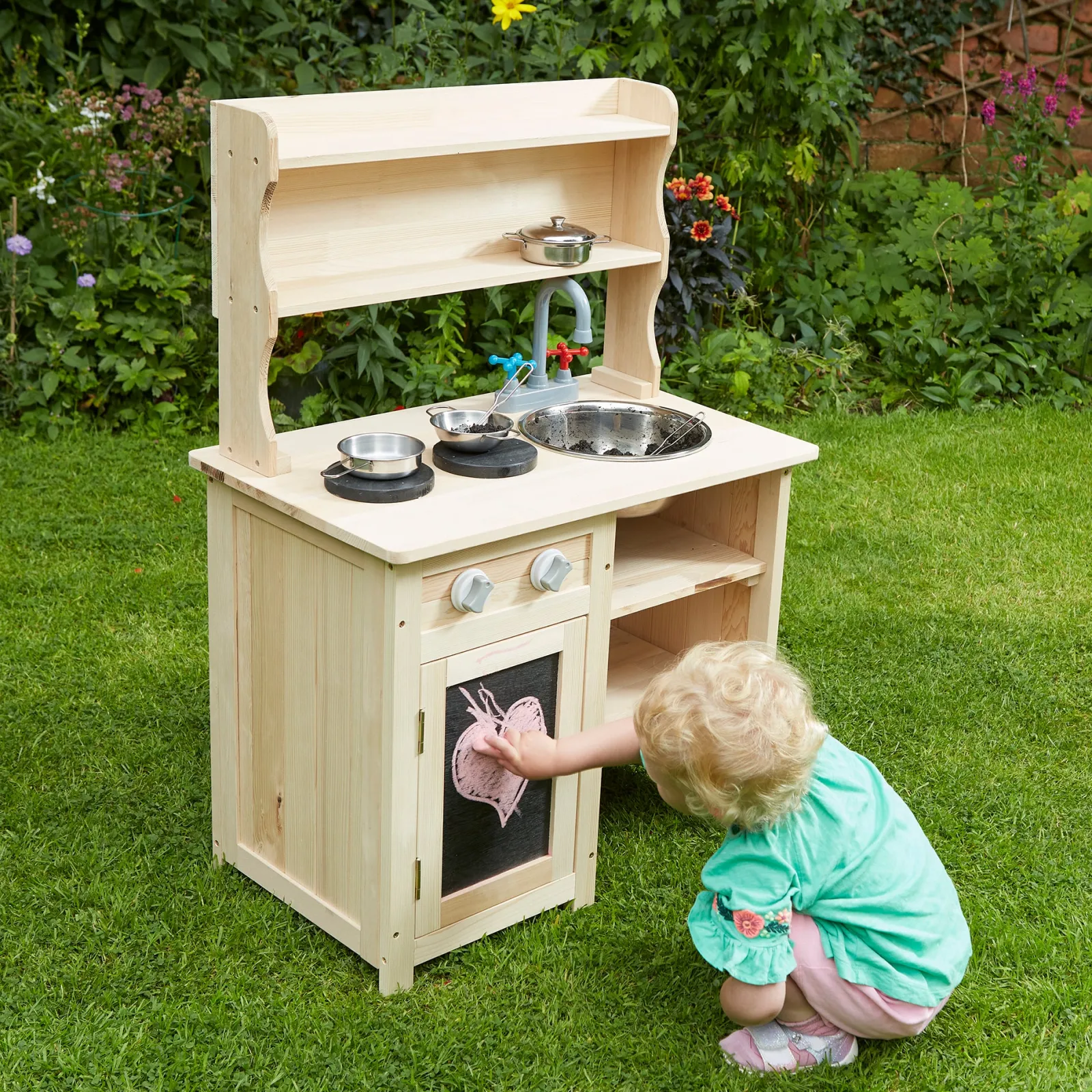 Little Helper Nicht allergen | Umweltfreundliche Matschküche aus natürlichem Holz von Montessori für Kinder | Spielzeugküche aus Holz für drinnen und draußen | Ab 3 Jahren
