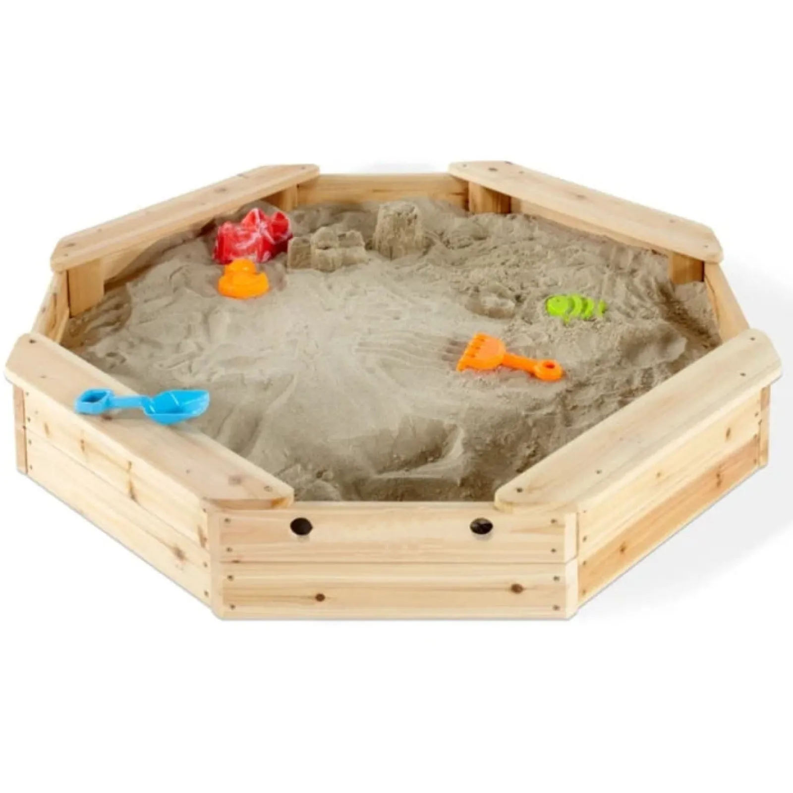 Little Helper Octaganol Öko-FSC-Sandkasten aus Holz für Kinder mit wasserdichter Abdeckung | 1,16 m Durchmesser | 12 m+