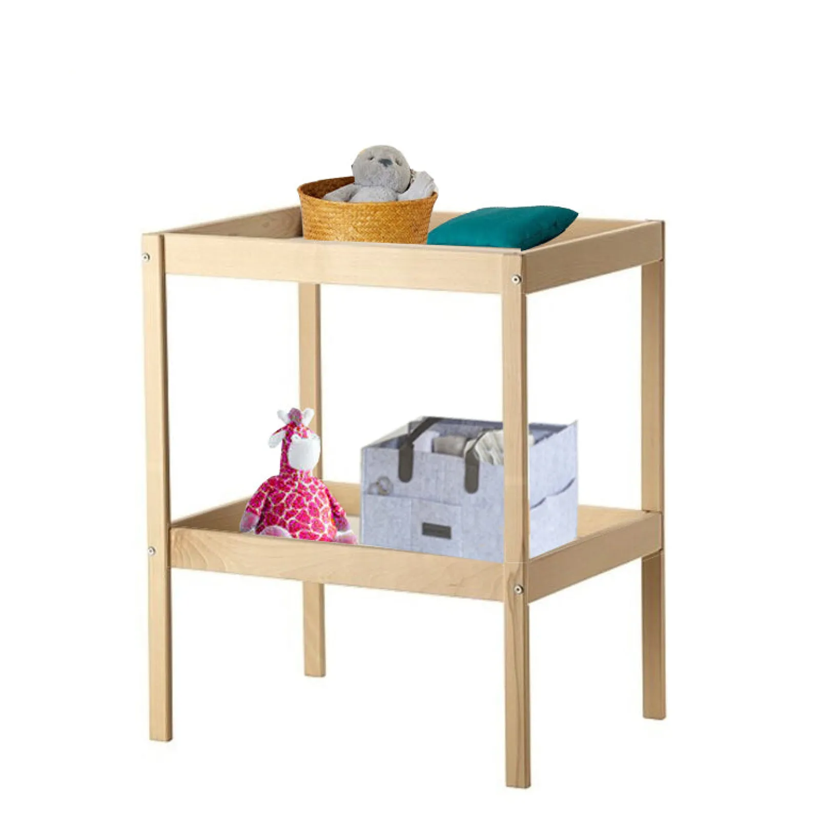 Kinder Little Helper Offene Wickelkommode aus Öko-Buchenholz | Tisch mit Stauraum | Buche mit weißen Regalen