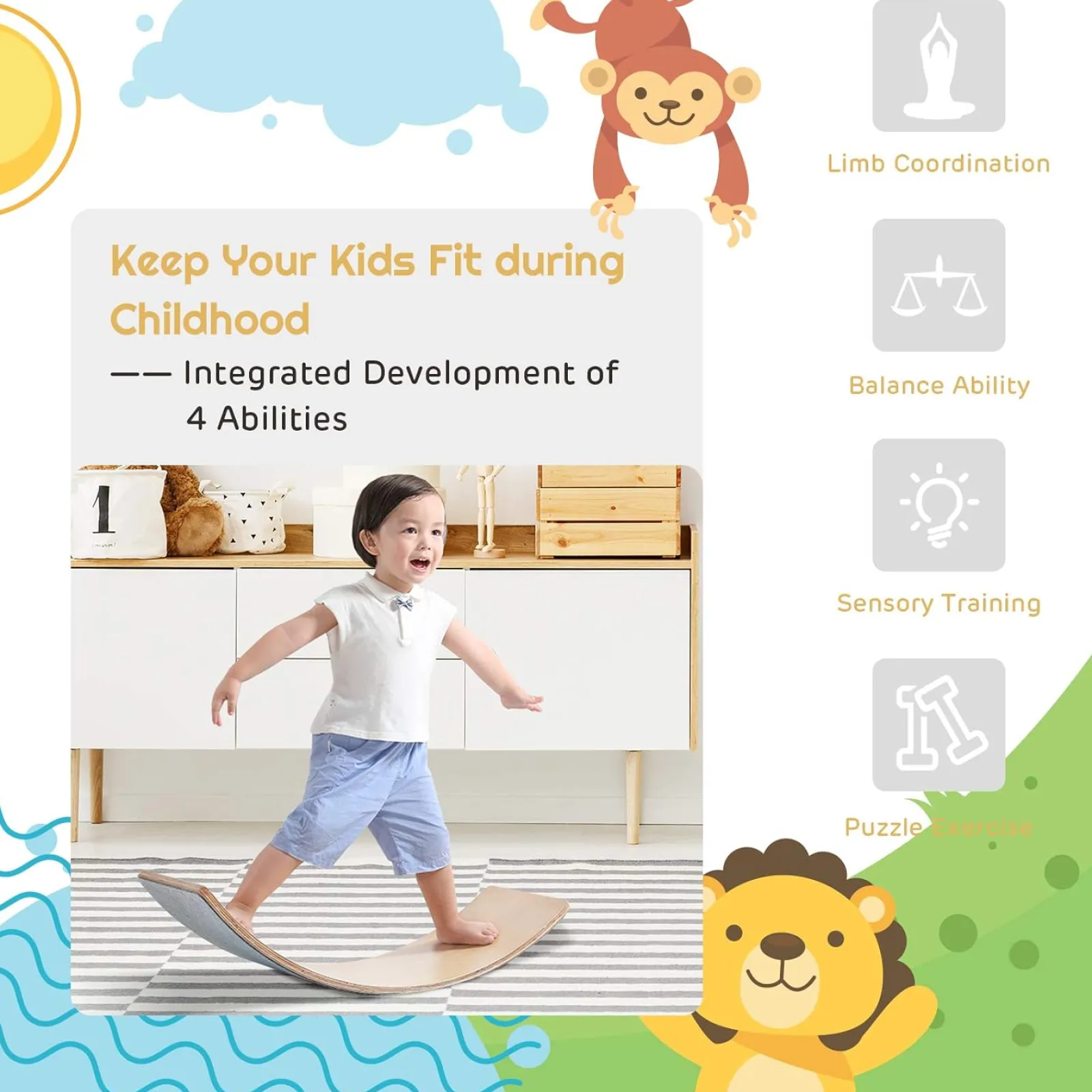 Kinder Little Helper Pikler Umweltfreundliches Montessori-Balancebrett Aus Holz | Wackelbrett Für Kleinkinder | Ab 3 Jahren