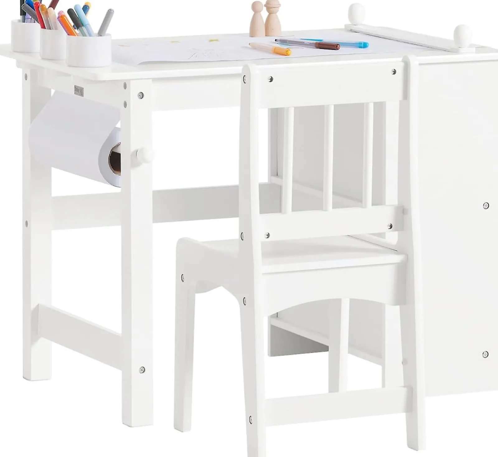 Kinder Little Helper Platzsparender Montessori-Hausaufgabentisch für Kinder | Papierrolle | Aufbewahrung | Weiß | Ergonomischer Stuhl | 5–12 Jahre