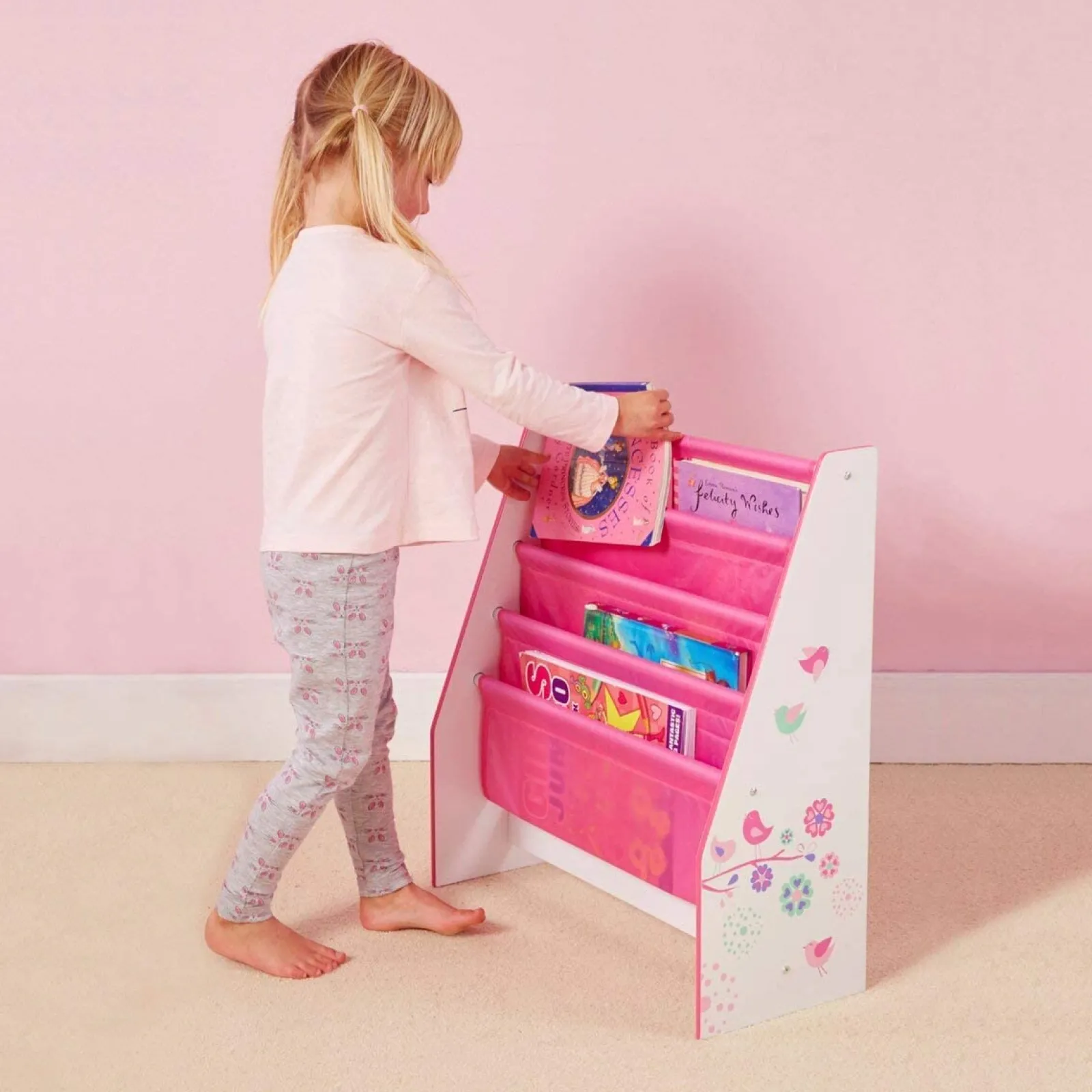 Kinder Little Helper Prinzessinnen-Rosa-Sling-Bücherregal mit 4 Etagen | Kinderbücherregal | Kinderbücherregal