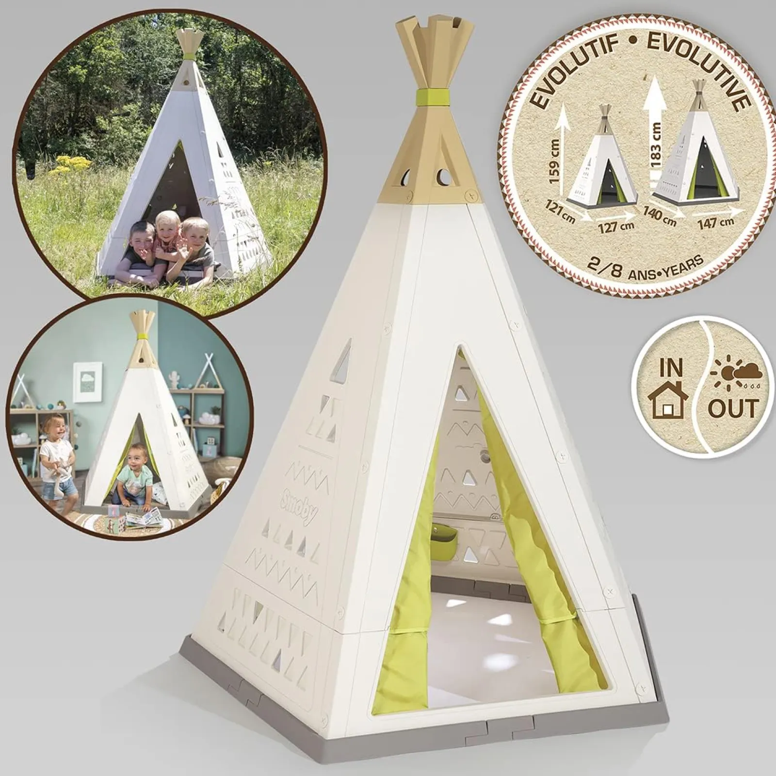 Little Helper Recycelbares, robustes und stabiles Montessori-Tipi für Kinder zum Mitwachsen | UV-beständiges Spielhaus für draußen | 1,82 m hoch