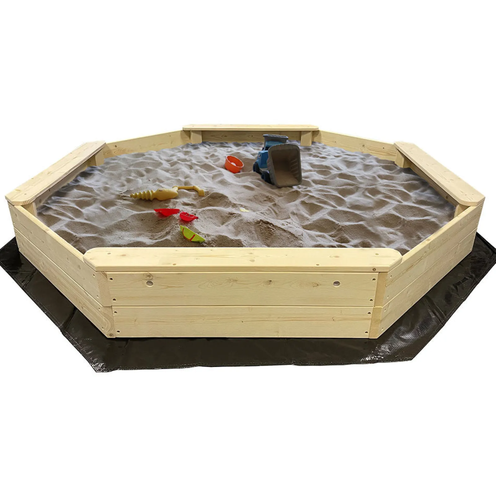 Little Helper Riesiger Öko-FSC-Deluxe-Sandkasten aus Holz mit wasserdichter Abdeckung | 1,77 m Durchmesser | 18 m+