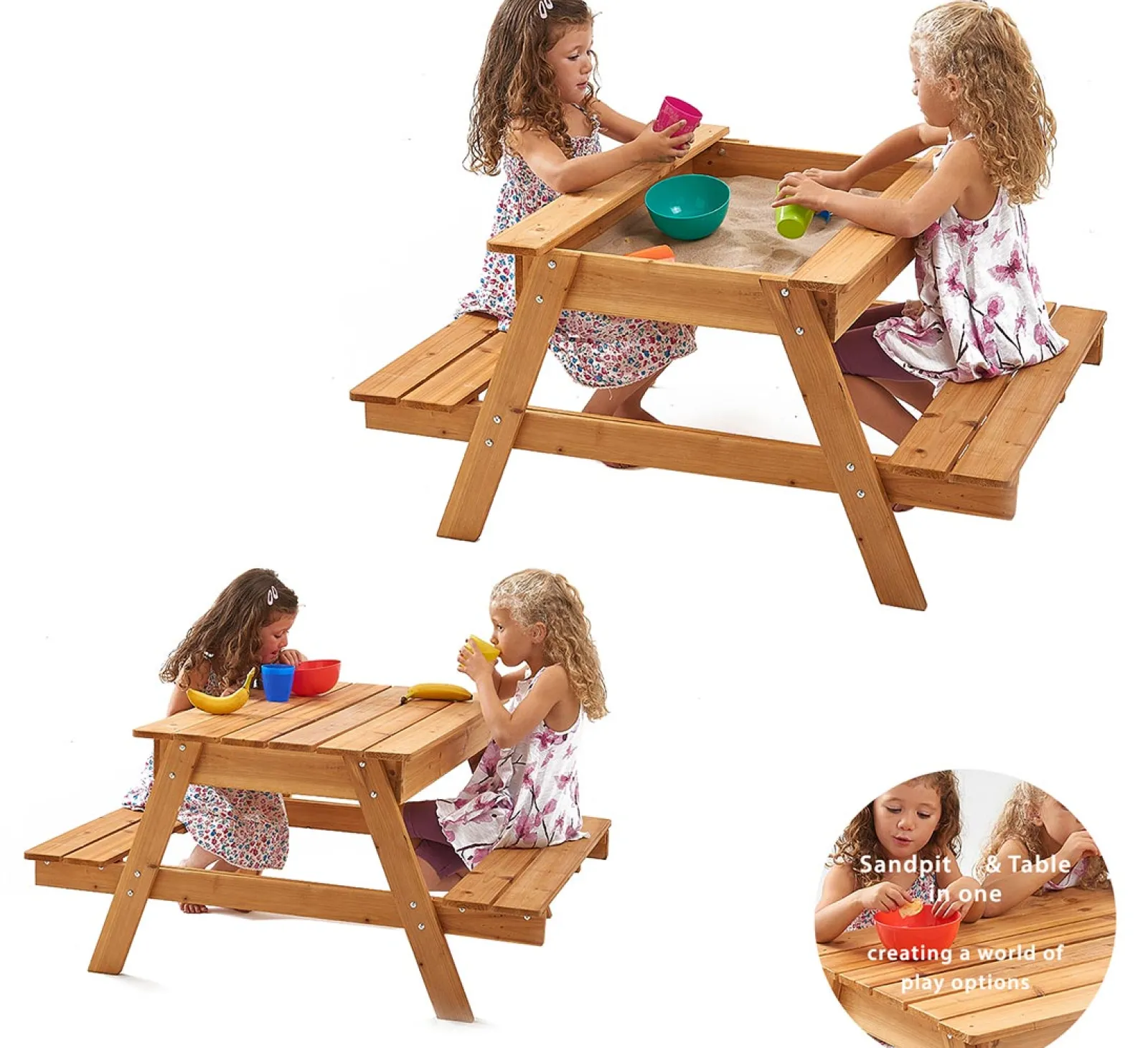 Little Helper Robuster 3-in-1-Sandkasten und Picknickbank aus vorbehandeltem, umweltfreundlichem Holz mit Abdeckung für Kinder | Ab 1 Jahr
