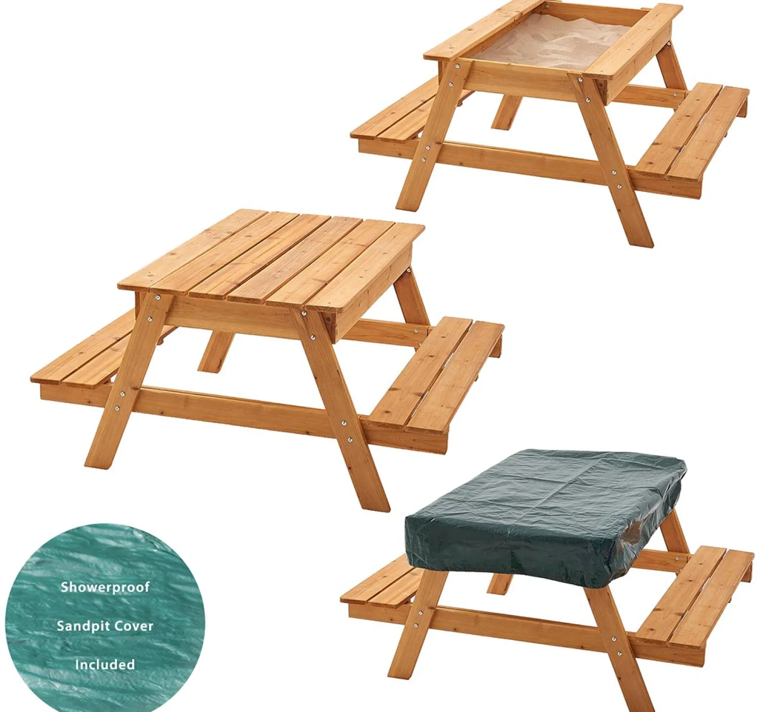 Little Helper Robuster 3-in-1-Sandkasten und Picknickbank aus vorbehandeltem, umweltfreundlichem Holz mit Abdeckung für Kinder | Ab 1 Jahr