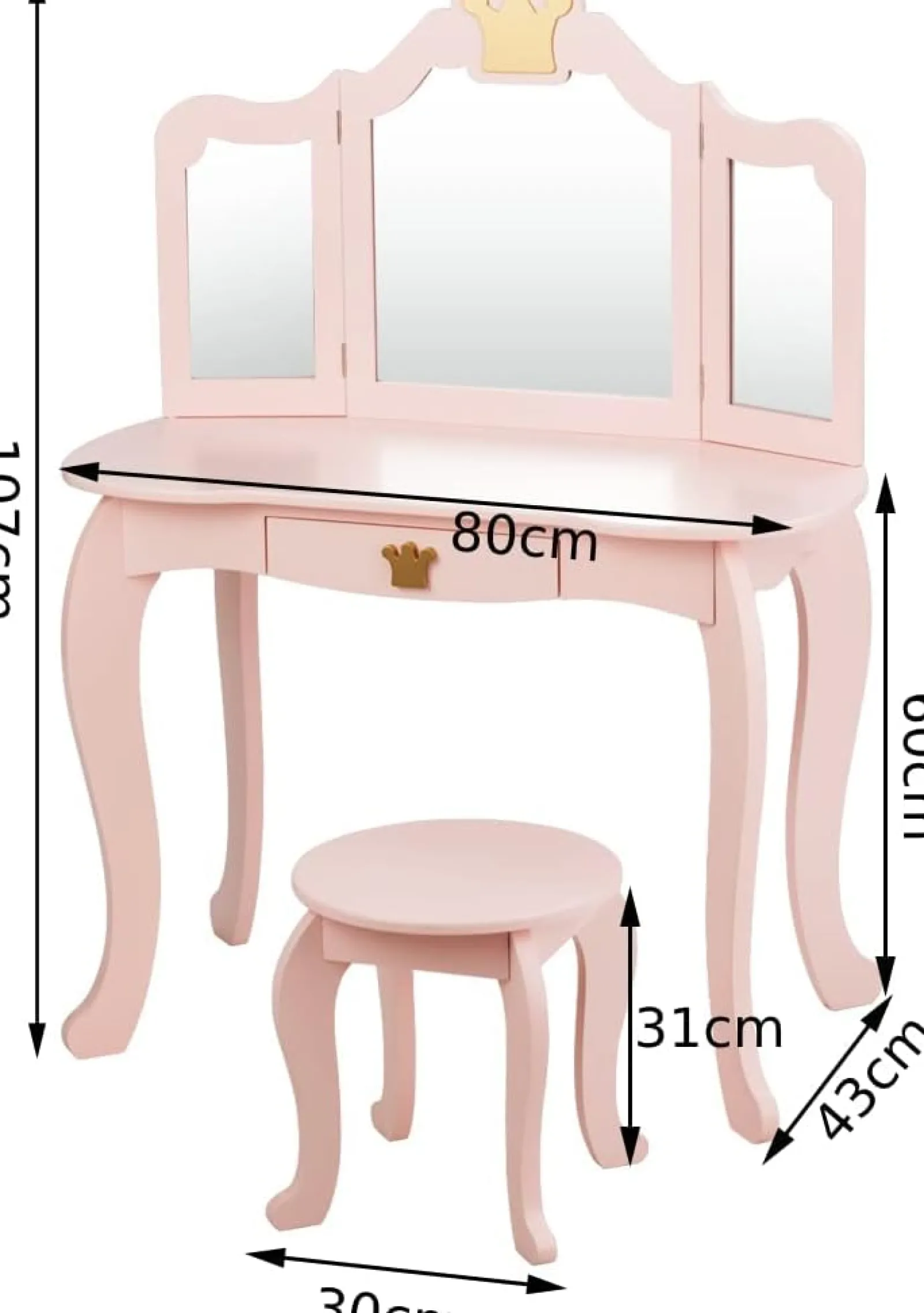 Kinder Little Helper Rosa Schminktisch mit dreifach klappbarem, abnehmbarem Spiegel und Hocker | Waschtischunterschrank mit Schublade | 3-6 Jahre