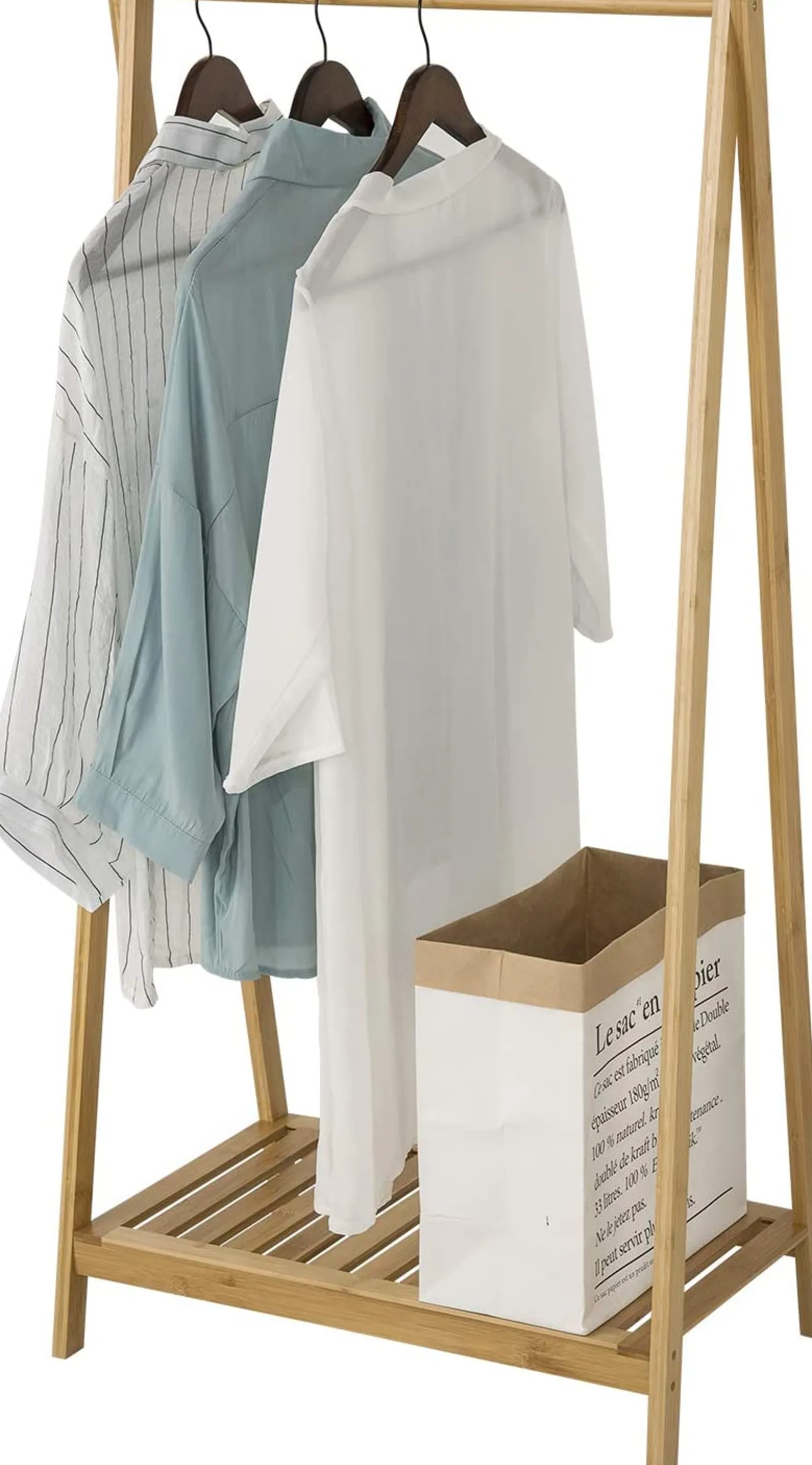 Kinder Little Helper Scandi Design 100 % Öko-Bambusholz | Freistehende Garderobe mit Ablage | Natur | 1,2 m hoch
