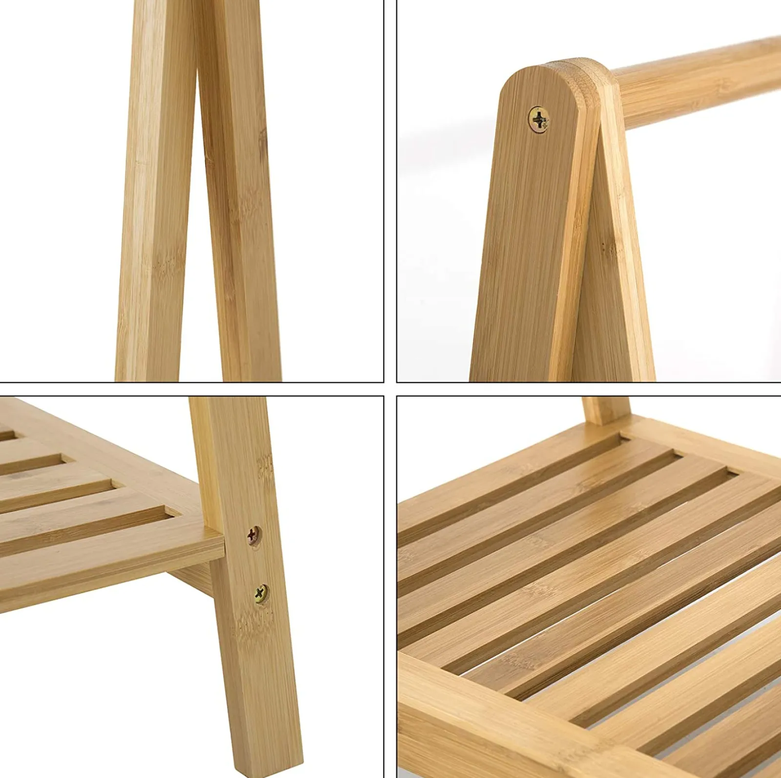 Kinder Little Helper Scandi Design 100 % Öko-Bambusholz | Freistehende Garderobe mit Ablage | Natur | 1,2 m hoch
