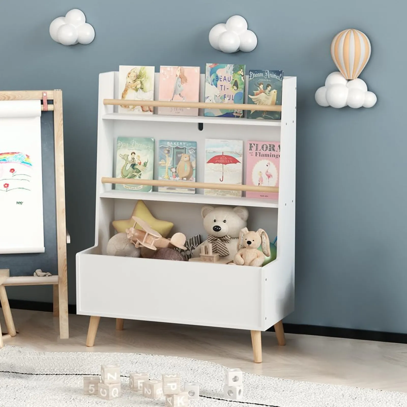 Kinder Little Helper Scandi Montessori Kinderbücherregal & Spielzeugkiste | Spielzeugaufbewahrung | 90 cm hoch x 68 cm breit | Weiß