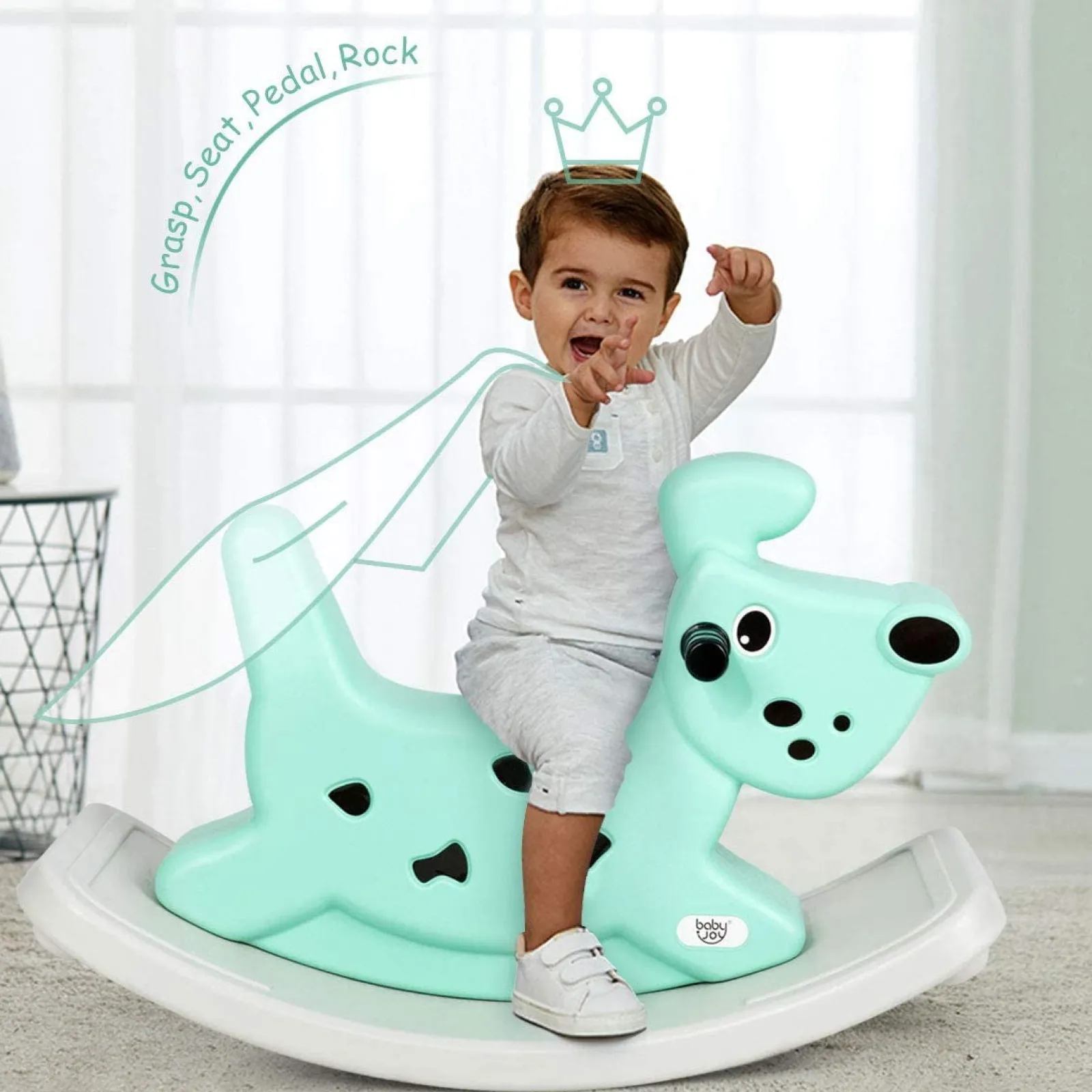 Little Helper Schaukelpferd-Hund für Babys und Kleinkinder | Aufsitzspielzeug mit Haltegriffen | Musik | Lichter | 6–36Monate