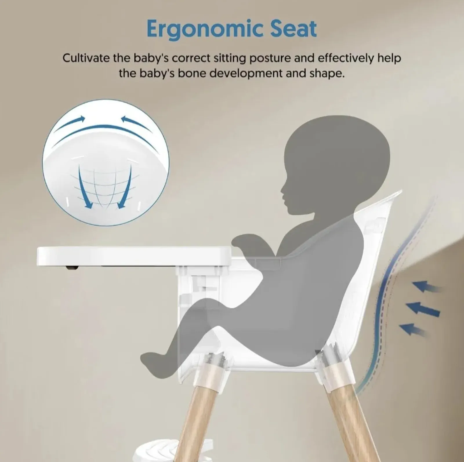 Little Helper Schlanker, leicht zu reinigender und ergonomischer Babyhochstuhl | Abnehmbares Tablett | 5-Punkt-Sicherheitsgurt | Weiß