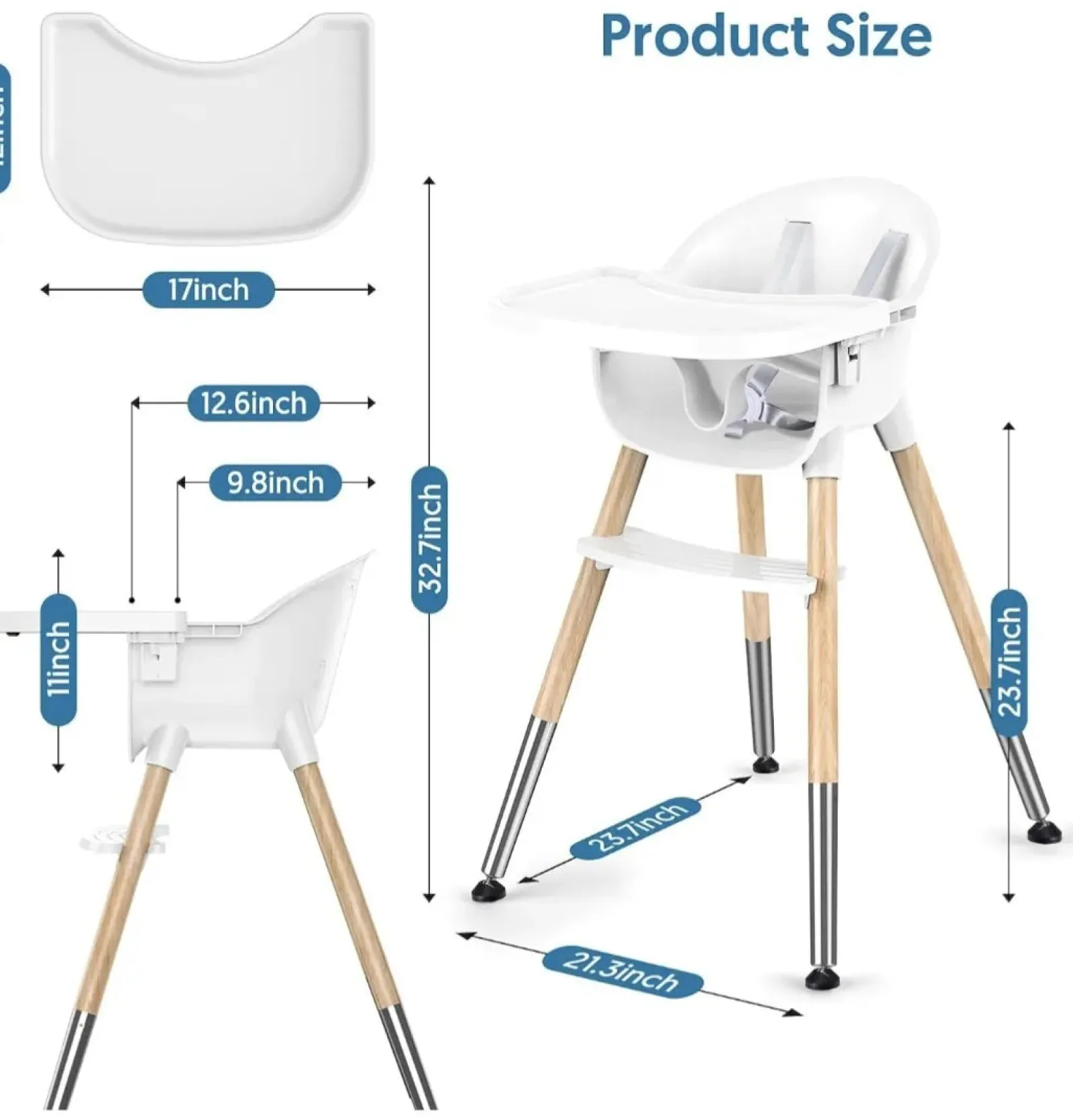 Little Helper Schlanker, leicht zu reinigender und ergonomischer Babyhochstuhl | Abnehmbares Tablett | 5-Punkt-Sicherheitsgurt | Weiß