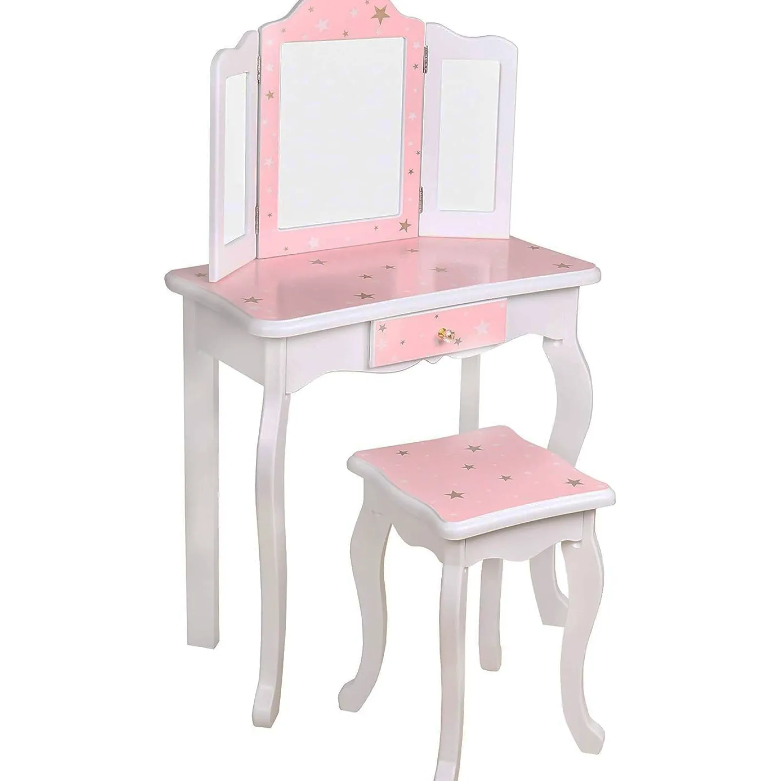 Kinder Little Helper Schminktisch für Mädchen | Schminktisch | Kristallknöpfe | Rosa Sterne und Weiß | 6 - 13 Jahre