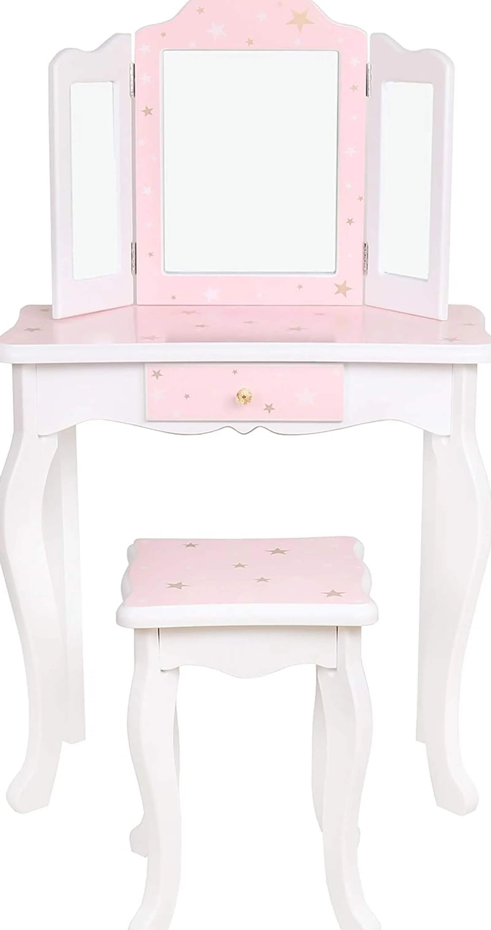 Kinder Little Helper Schminktisch für Mädchen | Schminktisch | Kristallknöpfe | Rosa Sterne und Weiß | 6 - 13 Jahre