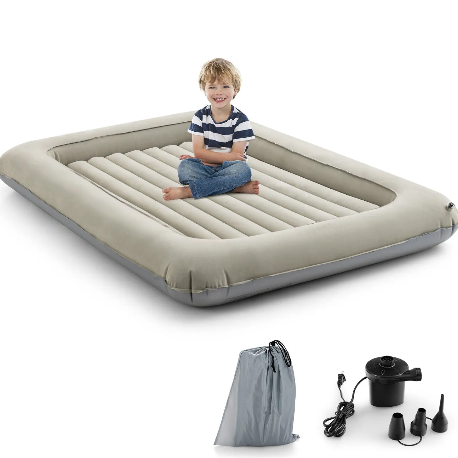 Kinder Little Helper Schnell zusammenbaubares, aufblasbares, tragbares Reisebett und Bällebad für Kinder | Matratze, Tragetasche und Luftpumpe | beige | 18m+