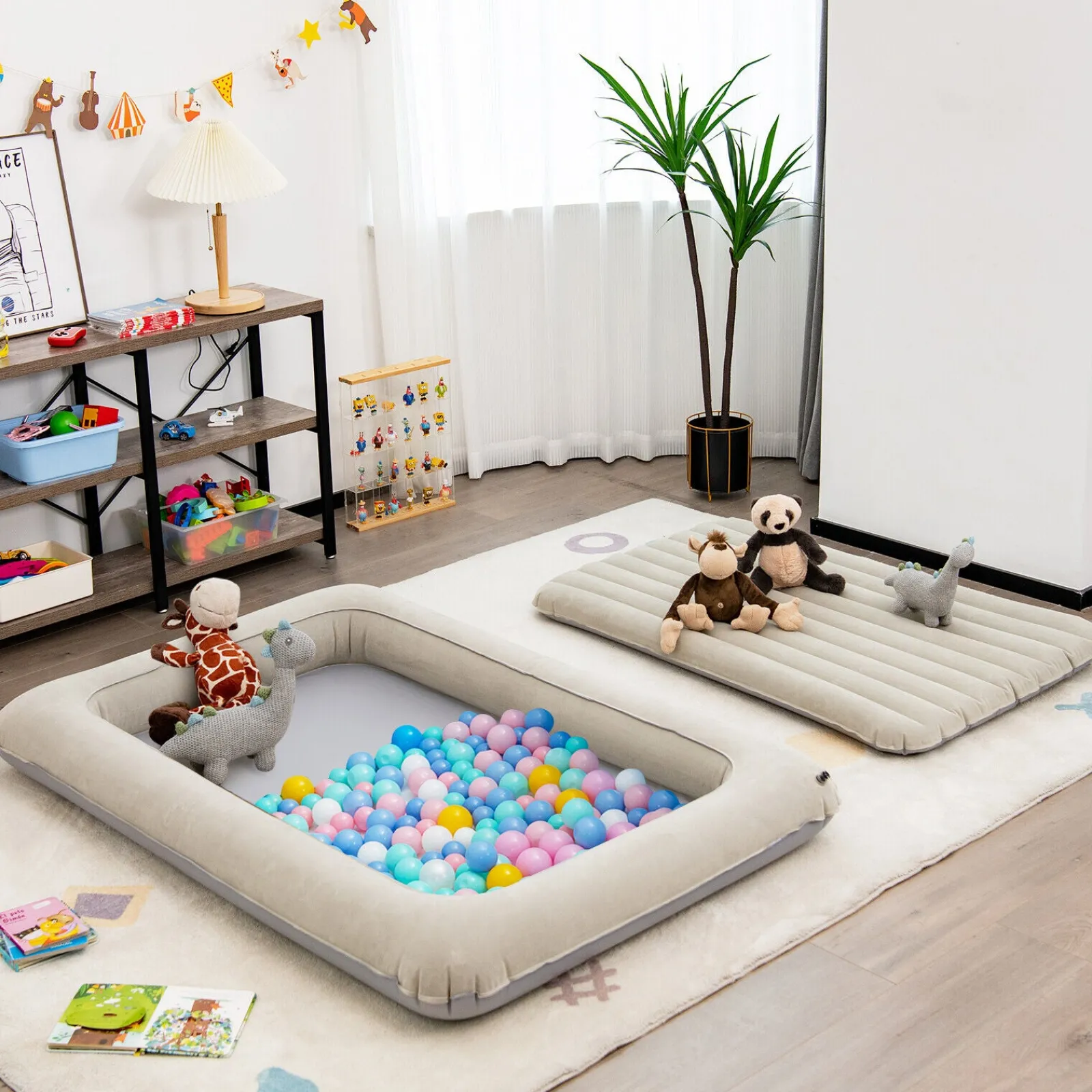 Kinder Little Helper Schnell zusammenbaubares, aufblasbares, tragbares Reisebett und Bällebad für Kinder | Matratze, Tragetasche und Luftpumpe | beige | 18m+