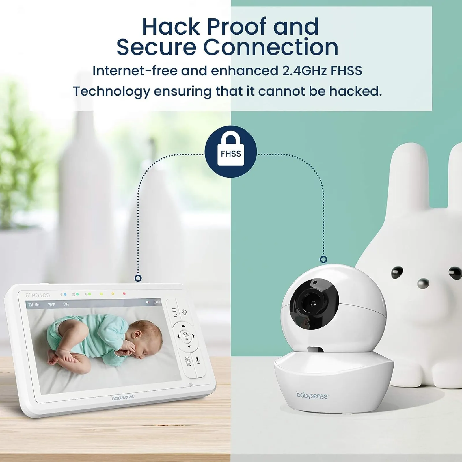 Kinder Little Helper Sicherer Schlaf Hochempfindlicher Baby-Atembewegungsmonitor | 5-Zoll-Raum- und Kinderbettüberwachung mit geteiltem Bildschirm | IR-Nachtsicht | Schlaflieder und Schlafgeräusche