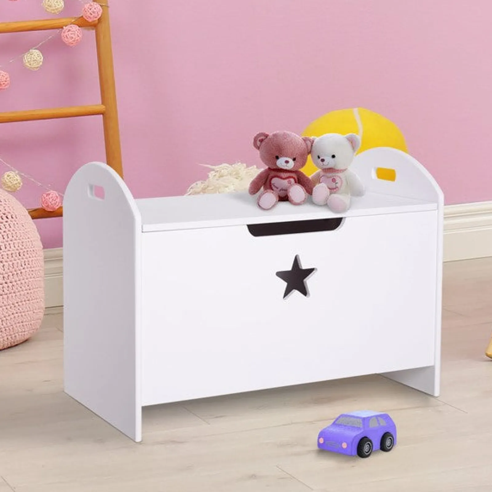 Kinder Little Helper Spielzeugkiste und Bank aus Holz für Kinder mit Kindersicherheitsscharnier | Spielzeugaufbewahrung mit Griffen | Weiß