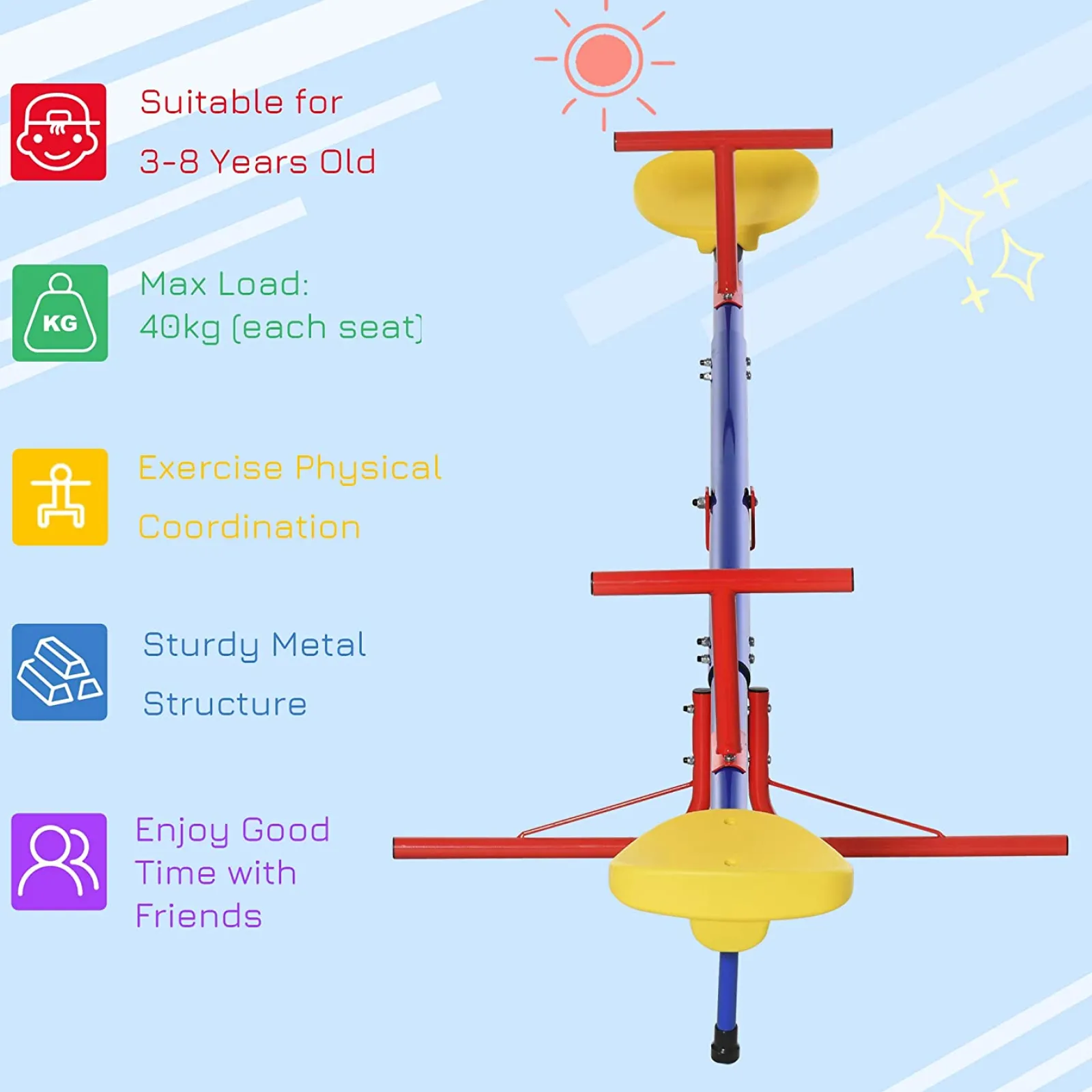 Little Helper Starke Und Robuste 360 ​​Grad Drehbare Metallwippe Für Kinder | 2 Sitze | 3 - 8 Jahre